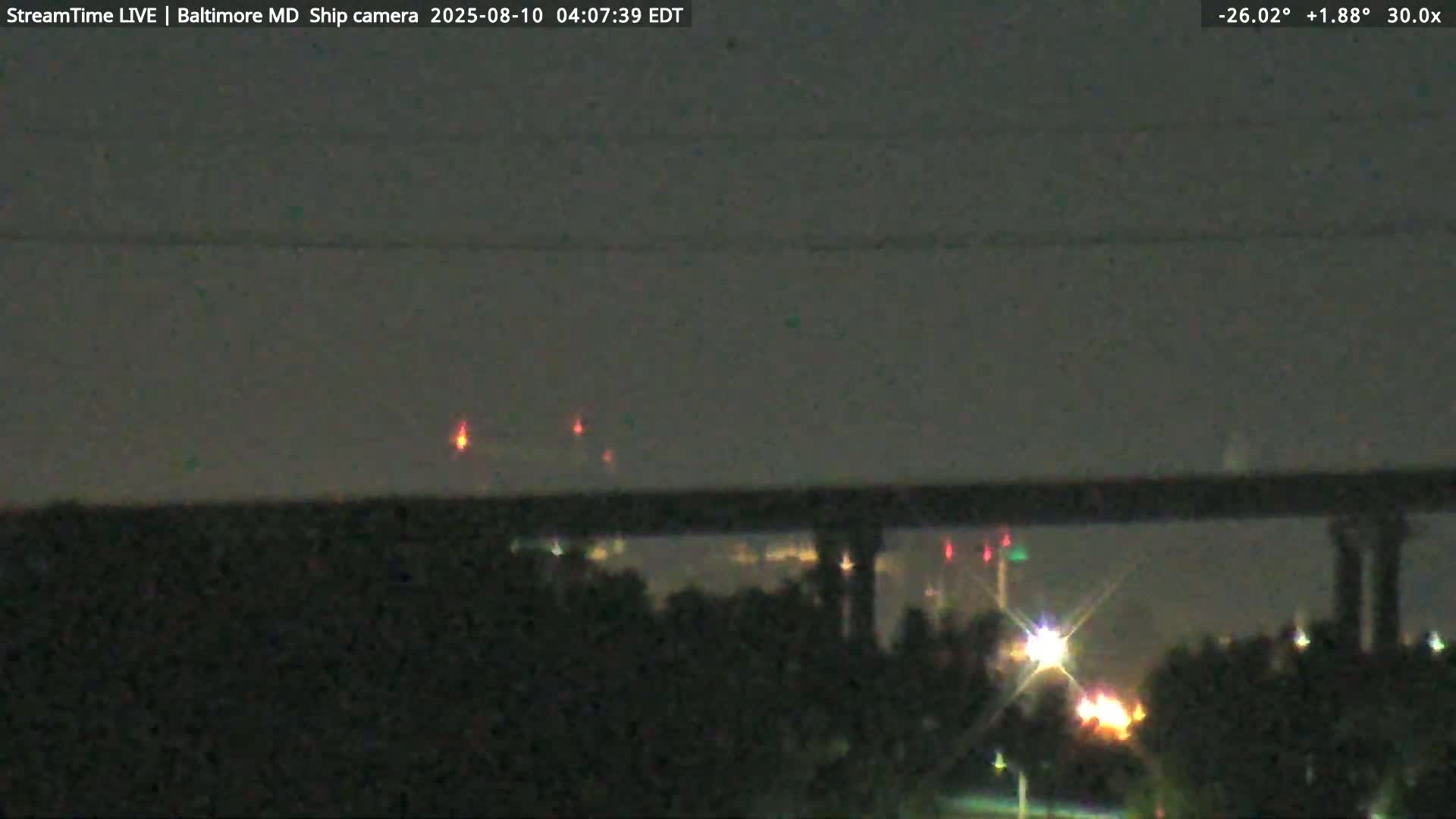 Baltimore Silhouette & Brandon Shores Power Plant Pier  from Fort Smallwood Park Live Cam - Pasadena, Anne Arundel, Maryland, USA