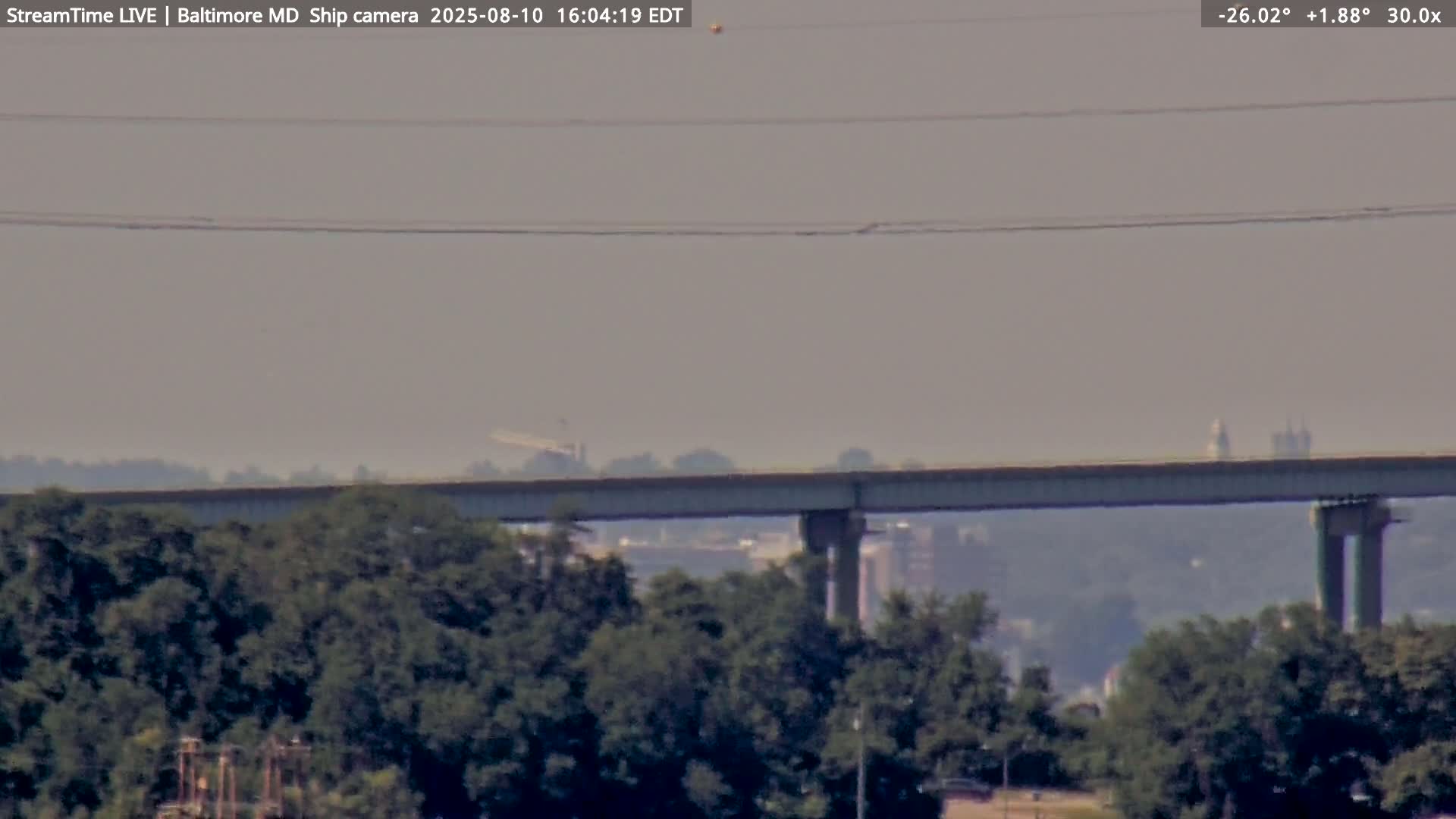 Baltimore Silhouette & Brandon Shores Power Plant Pier  from Fort Smallwood Park Live Cam - Pasadena, Anne Arundel, Maryland, USA
