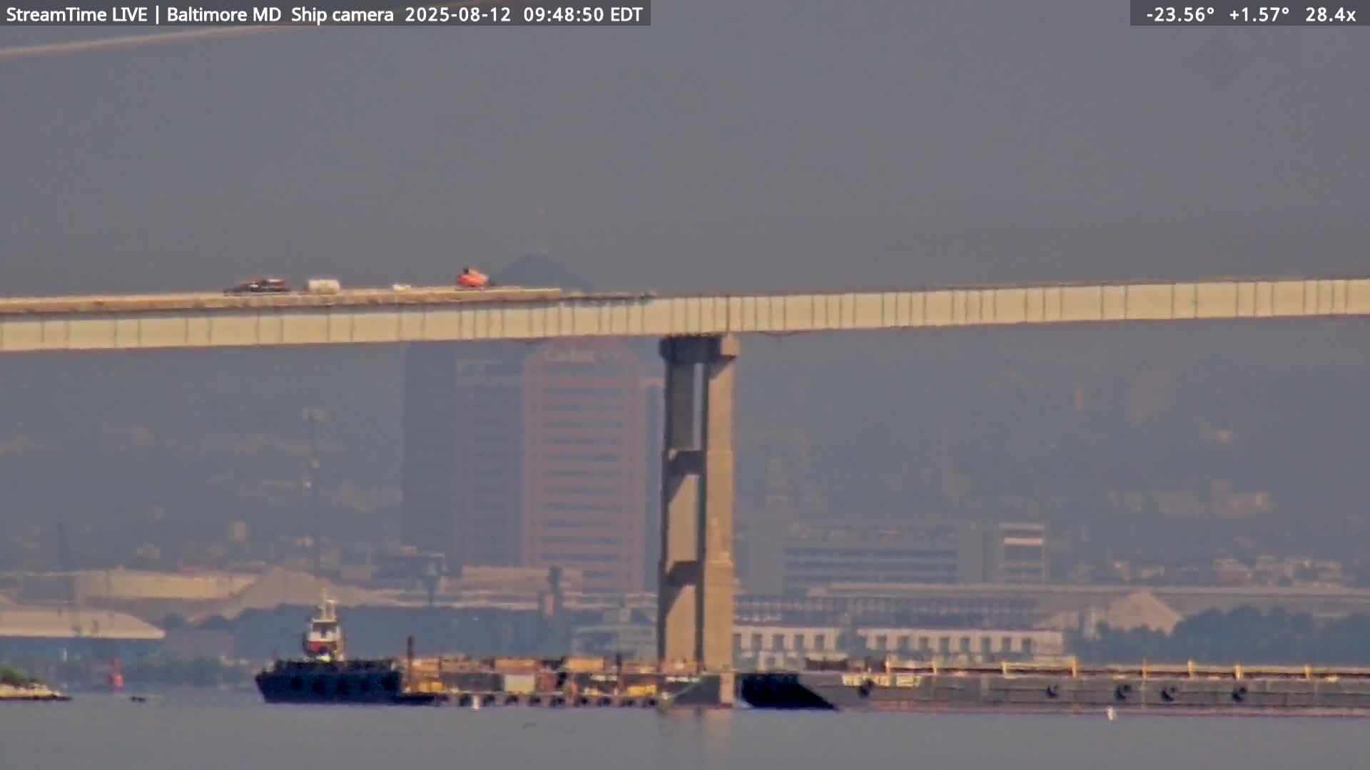 Baltimore Silhouette & Brandon Shores Power Plant Pier  from Fort Smallwood Park Live Cam - Pasadena, Anne Arundel, Maryland, USA