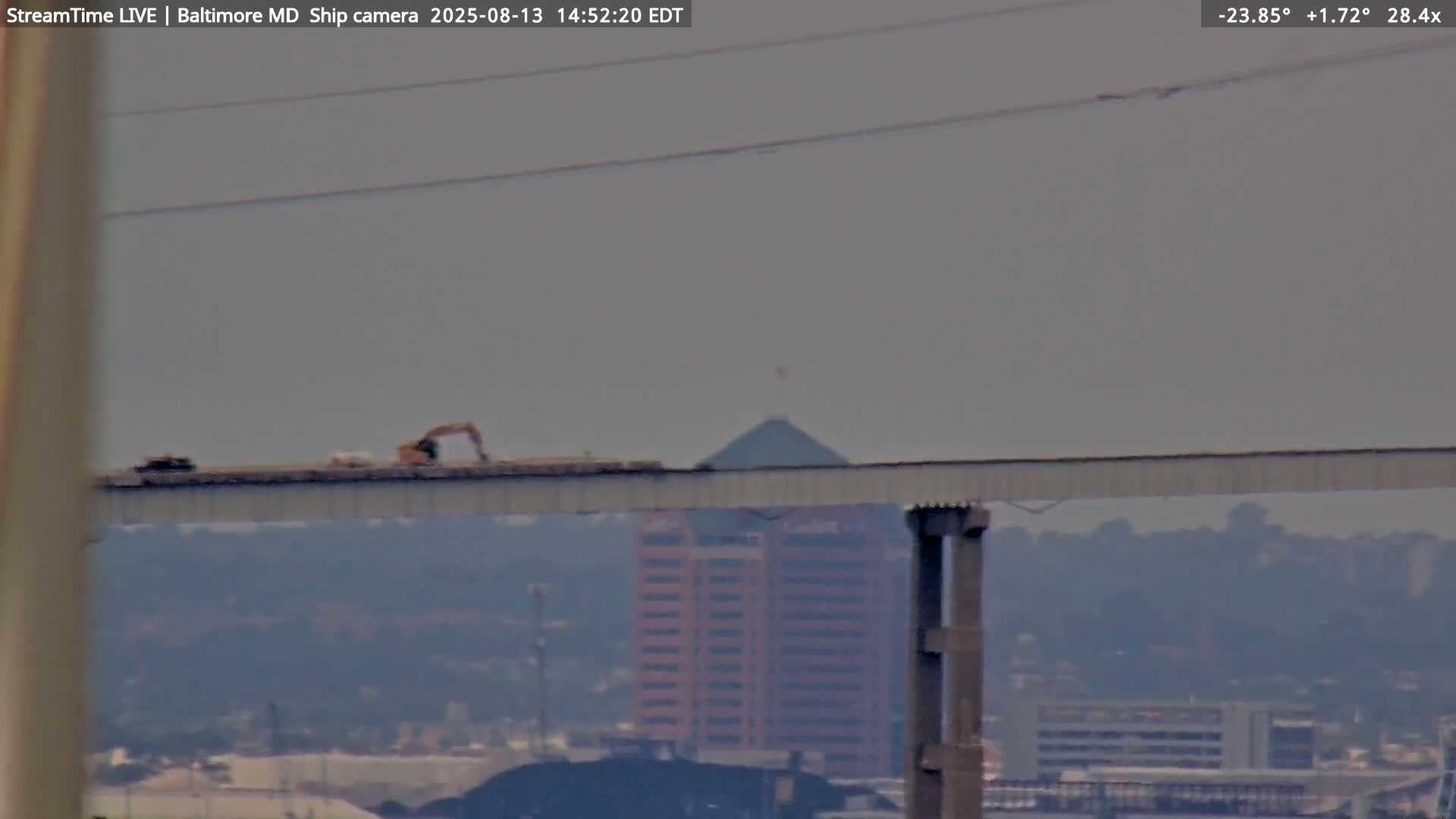 Baltimore Silhouette & Brandon Shores Power Plant Pier  from Fort Smallwood Park Live Cam - Pasadena, Anne Arundel, Maryland, USA