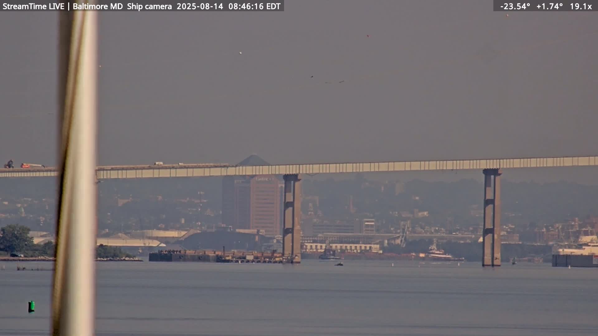 Baltimore Silhouette & Brandon Shores Power Plant Pier  from Fort Smallwood Park Live Cam - Pasadena, Anne Arundel, Maryland, USA