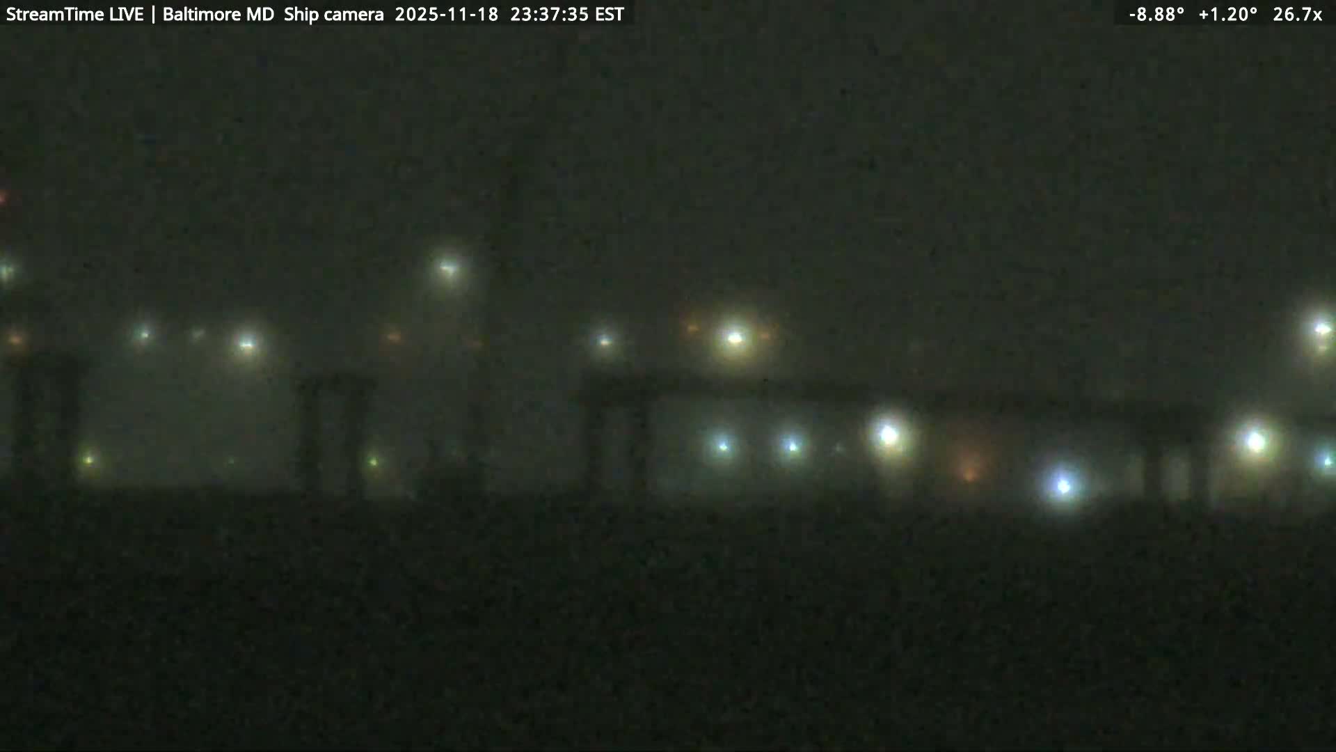 Baltimore Silhouette & Brandon Shores Power Plant Pier  from Fort Smallwood Park Live Cam - Pasadena, Anne Arundel, Maryland, USA