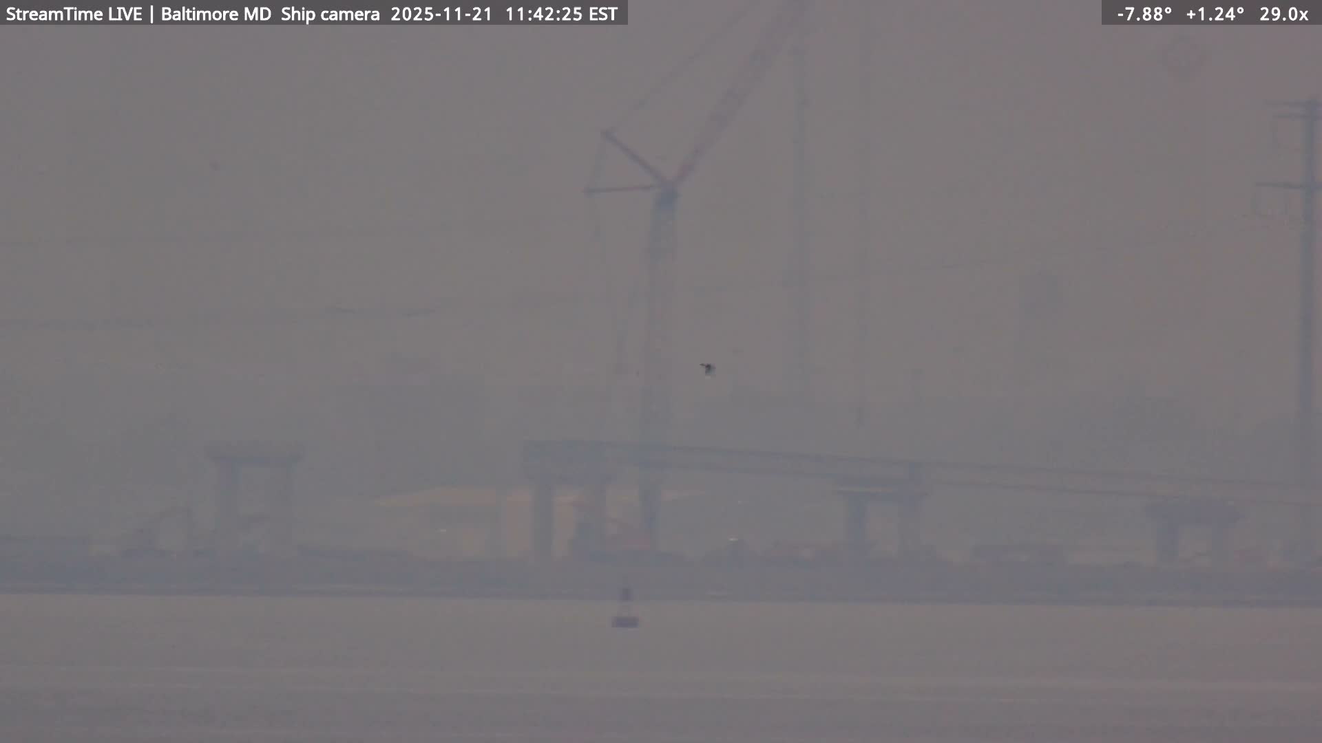 Baltimore Silhouette & Brandon Shores Power Plant Pier  from Fort Smallwood Park Live Cam - Pasadena, Anne Arundel, Maryland, USA
