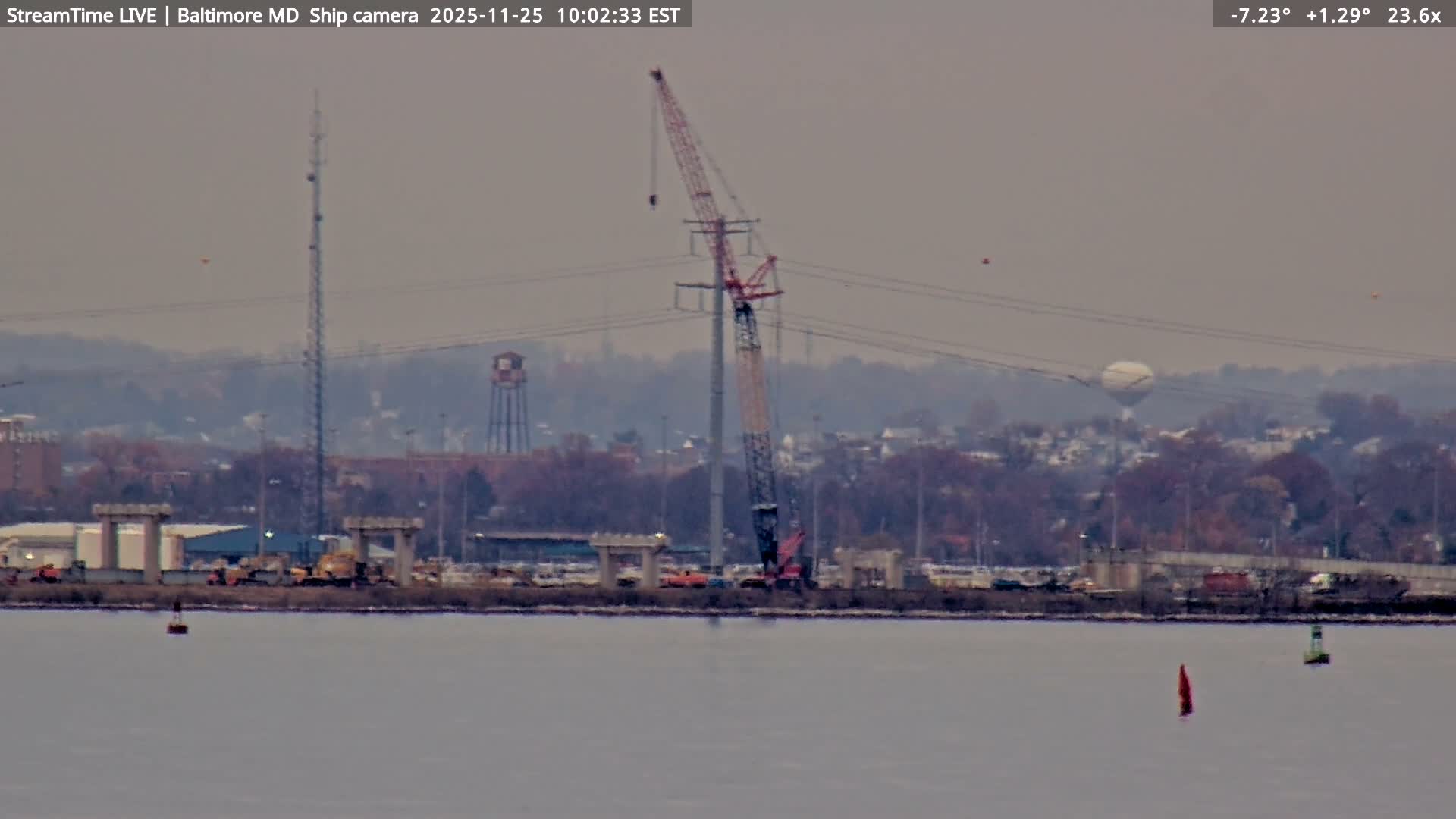 Baltimore Silhouette & Brandon Shores Power Plant Pier  from Fort Smallwood Park Live Cam - Pasadena, Anne Arundel, Maryland, USA