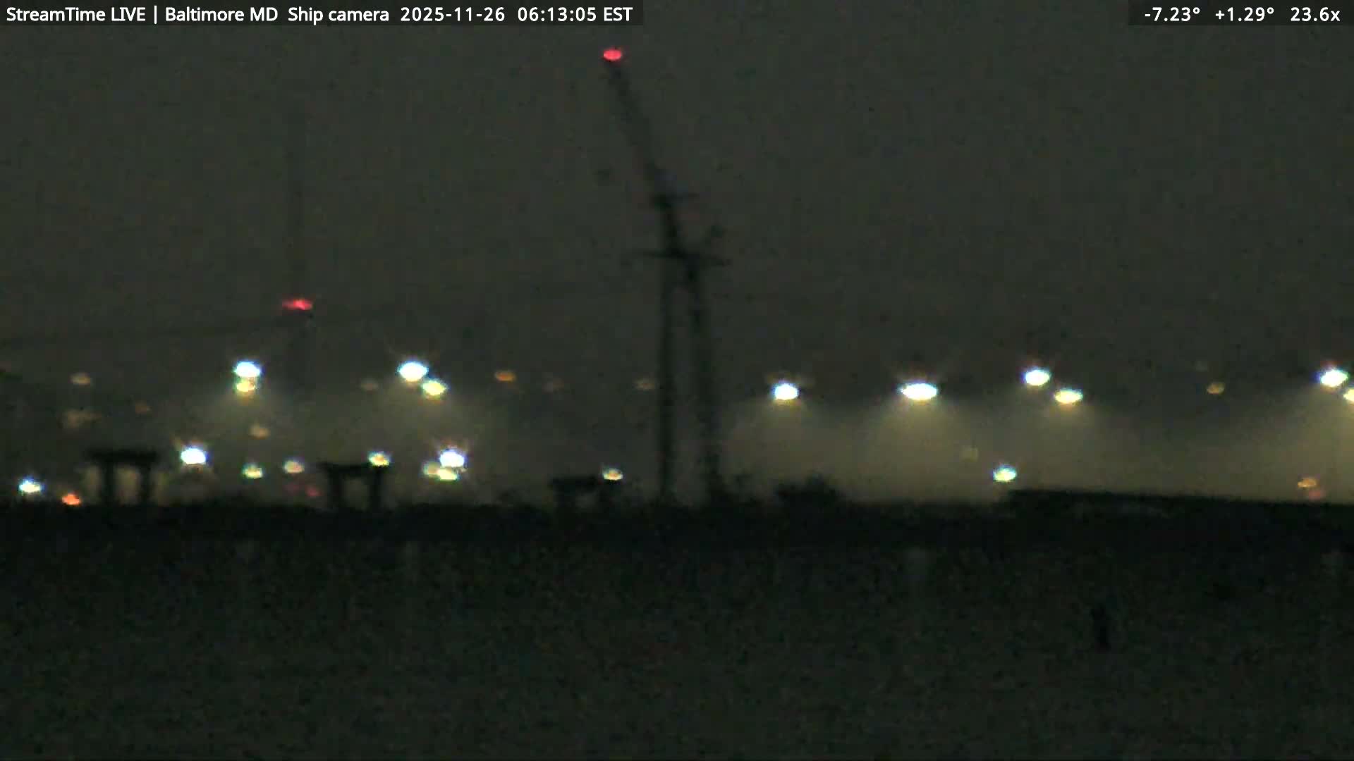 Baltimore Silhouette & Brandon Shores Power Plant Pier  from Fort Smallwood Park Live Cam - Pasadena, Anne Arundel, Maryland, USA