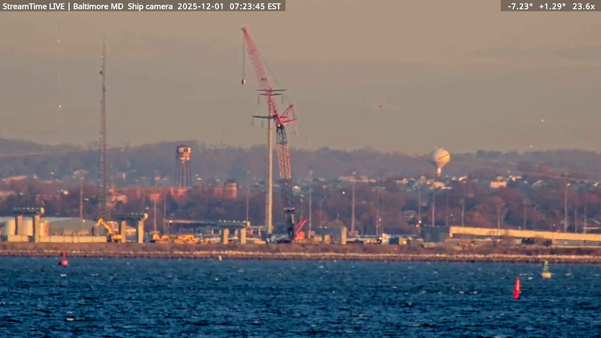 Baltimore Silhouette & Brandon Shores Power Plant Pier  from Fort Smallwood Park Live Cam - Pasadena, Anne Arundel, Maryland, USA