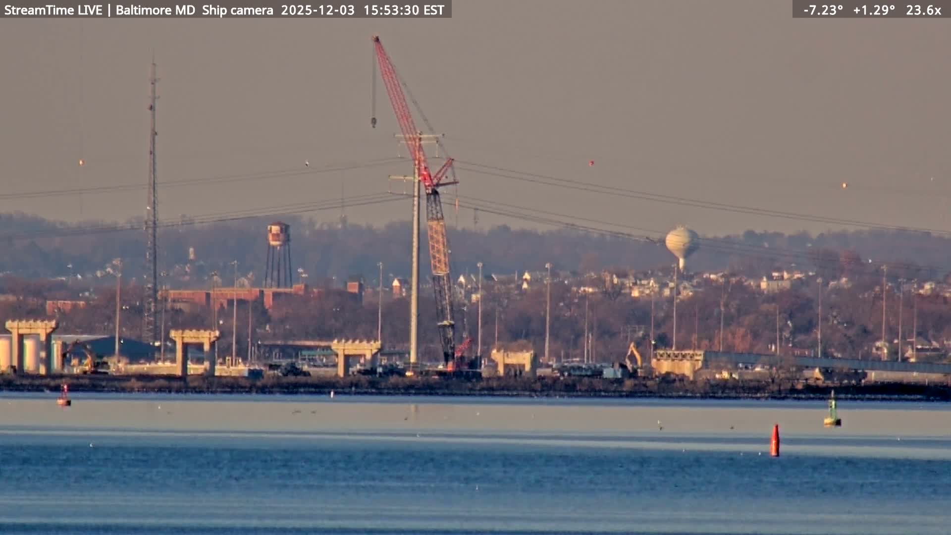 Baltimore Silhouette & Brandon Shores Power Plant Pier  from Fort Smallwood Park Live Cam - Pasadena, Anne Arundel, Maryland, USA