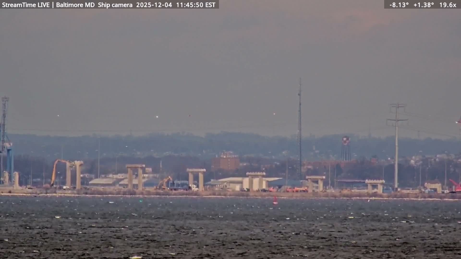 Baltimore Silhouette & Brandon Shores Power Plant Pier  from Fort Smallwood Park Live Cam - Pasadena, Anne Arundel, Maryland, USA