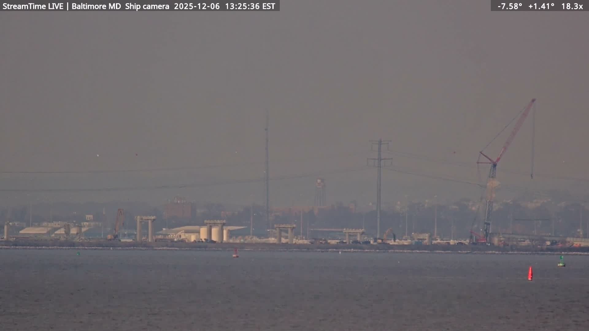 Baltimore Silhouette & Brandon Shores Power Plant Pier  from Fort Smallwood Park Live Cam - Pasadena, Anne Arundel, Maryland, USA