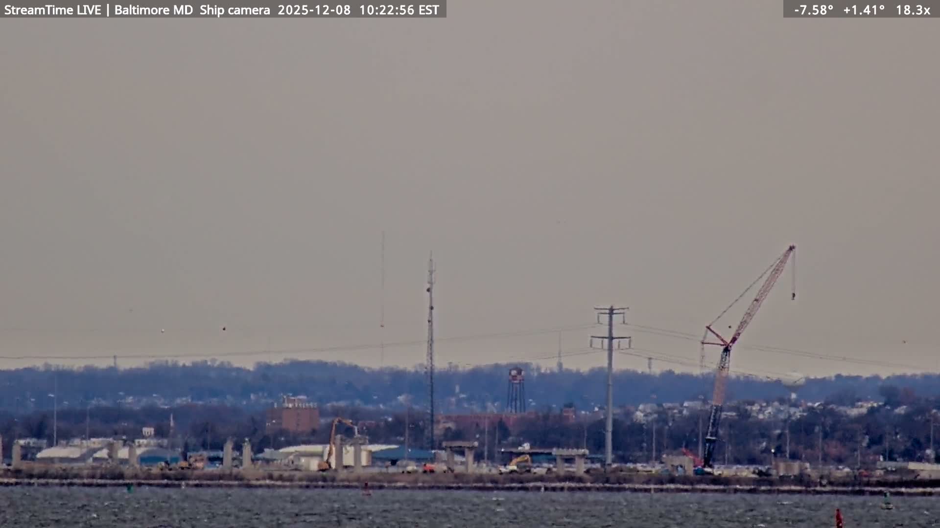 Baltimore Silhouette & Brandon Shores Power Plant Pier  from Fort Smallwood Park Live Cam - Pasadena, Anne Arundel, Maryland, USA
