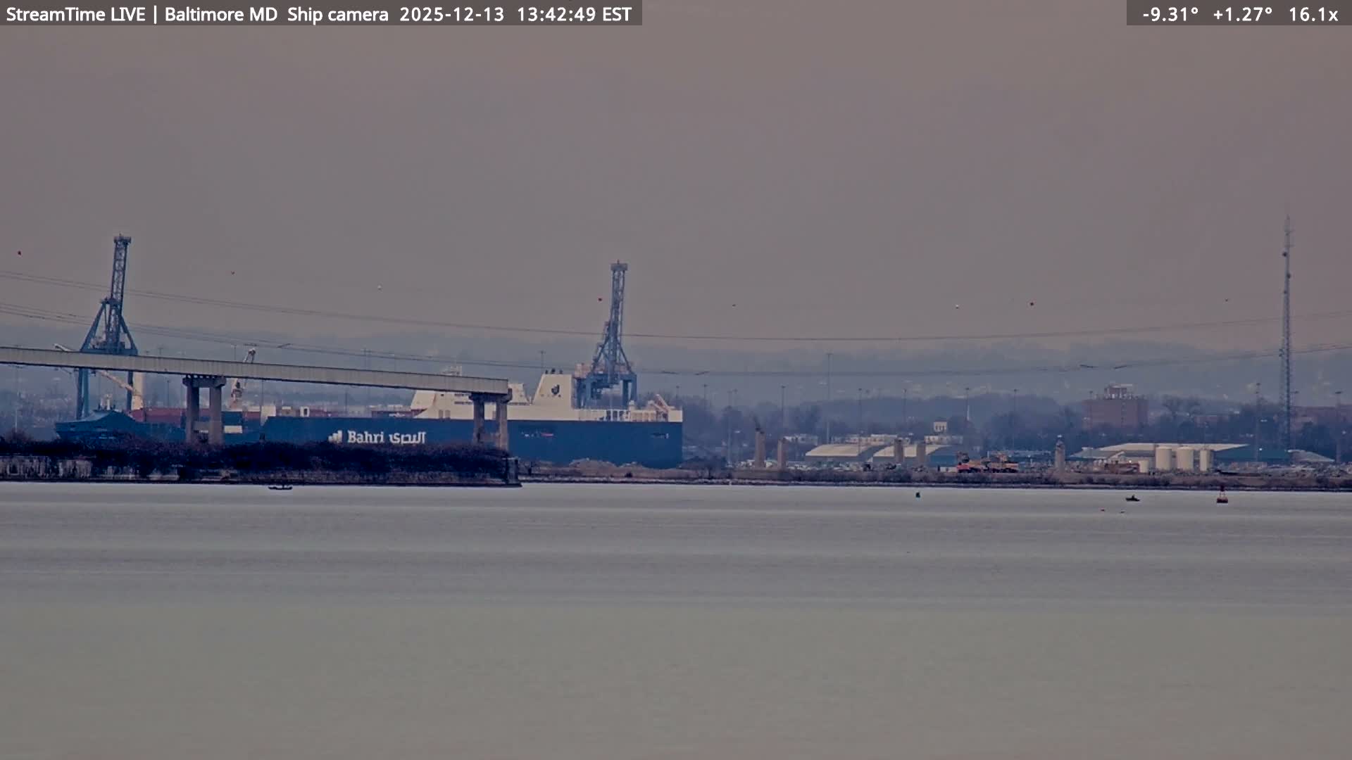 Baltimore Silhouette & Brandon Shores Power Plant Pier  from Fort Smallwood Park Live Cam - Pasadena, Anne Arundel, Maryland, USA