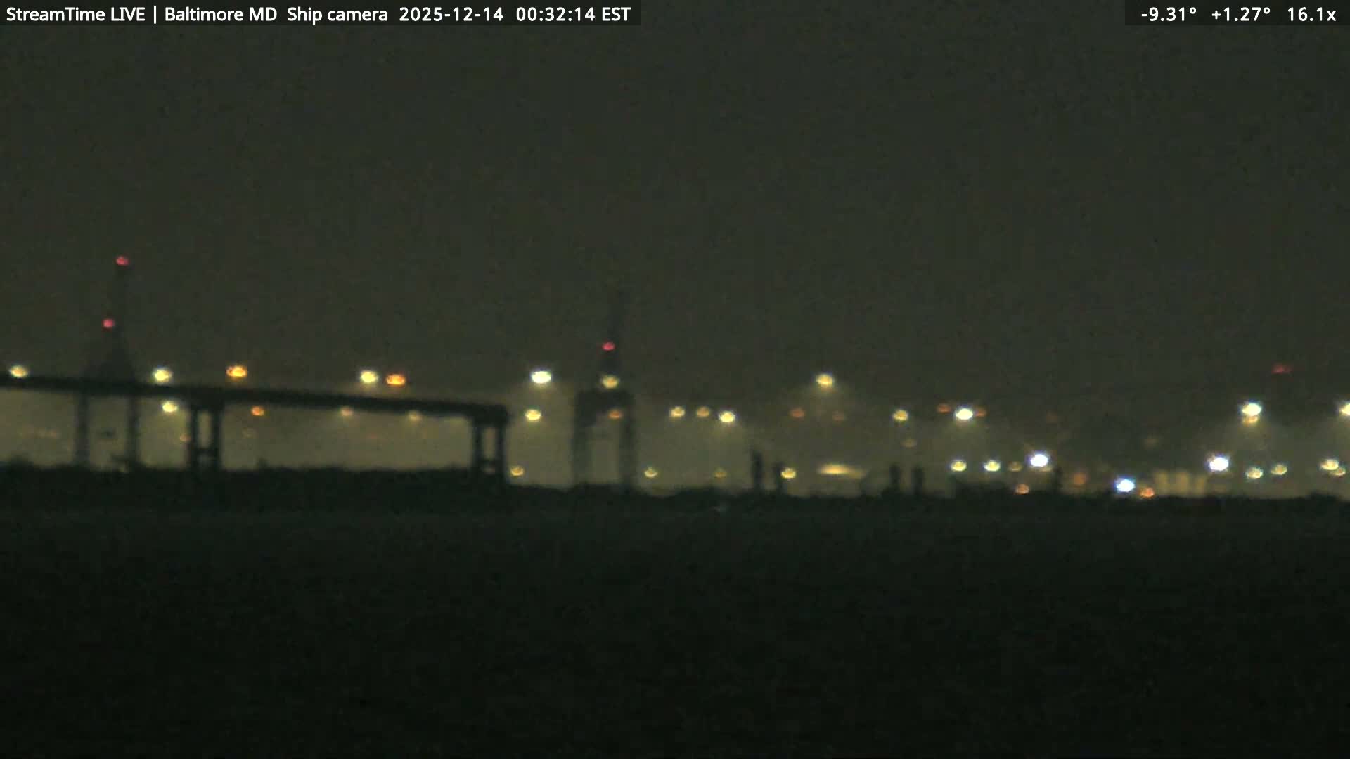 Baltimore Silhouette & Brandon Shores Power Plant Pier  from Fort Smallwood Park Live Cam - Pasadena, Anne Arundel, Maryland, USA