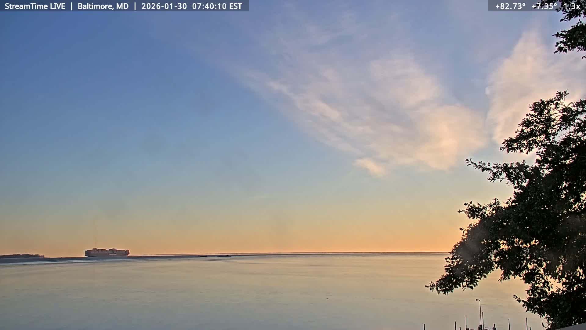 Baltimore Silhouette & Brandon Shores Power Plant Pier  from Fort Smallwood Park Live Cam - Pasadena, Anne Arundel, Maryland, USA