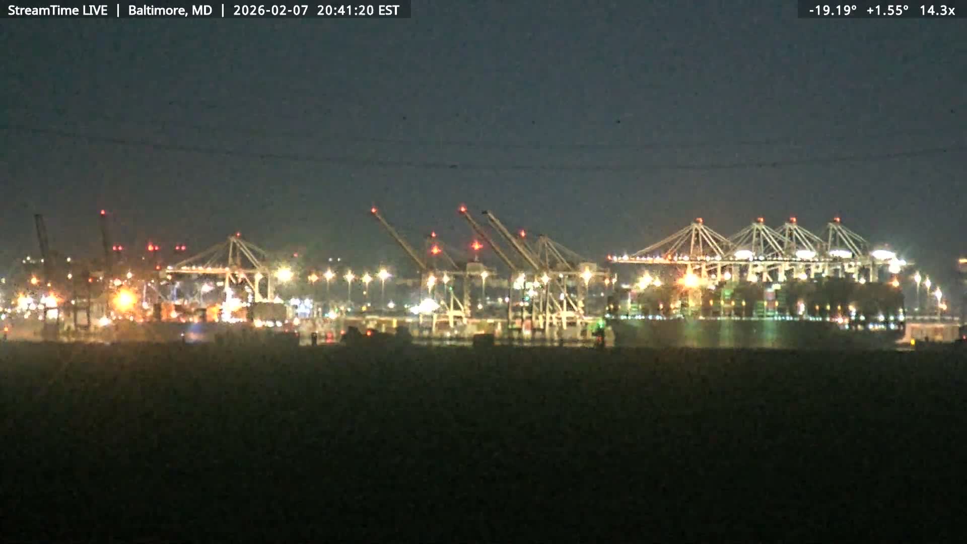 Baltimore Silhouette & Brandon Shores Power Plant Pier  from Fort Smallwood Park Live Cam - Pasadena, Anne Arundel, Maryland, USA