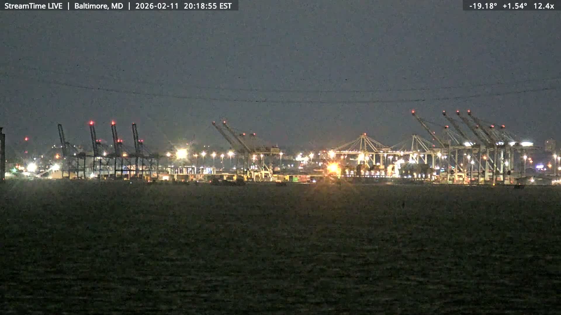 Baltimore Silhouette & Brandon Shores Power Plant Pier  from Fort Smallwood Park Live Cam - Pasadena, Anne Arundel, Maryland, USA