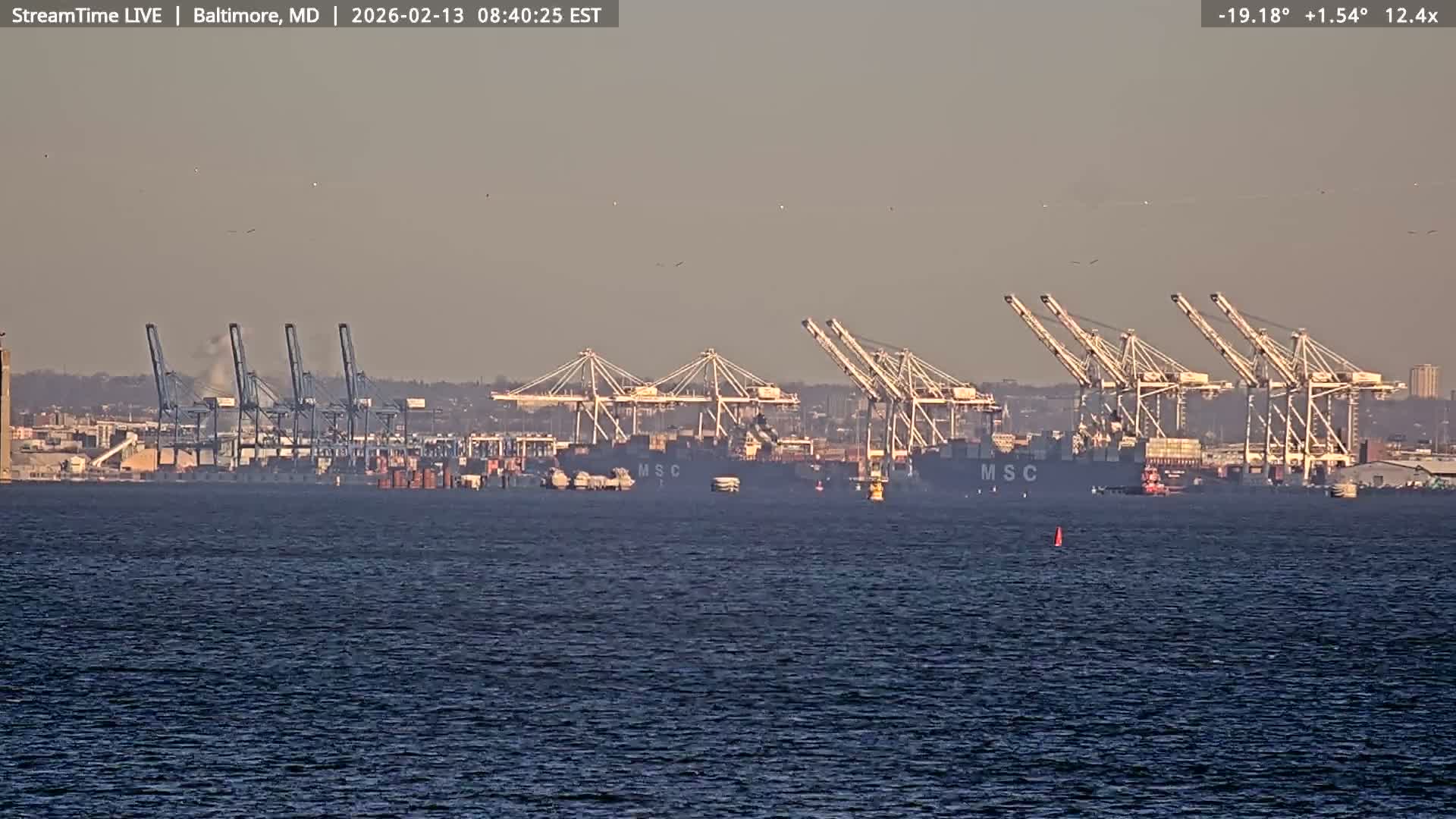 Baltimore Silhouette & Brandon Shores Power Plant Pier  from Fort Smallwood Park Live Cam - Pasadena, Anne Arundel, Maryland, USA