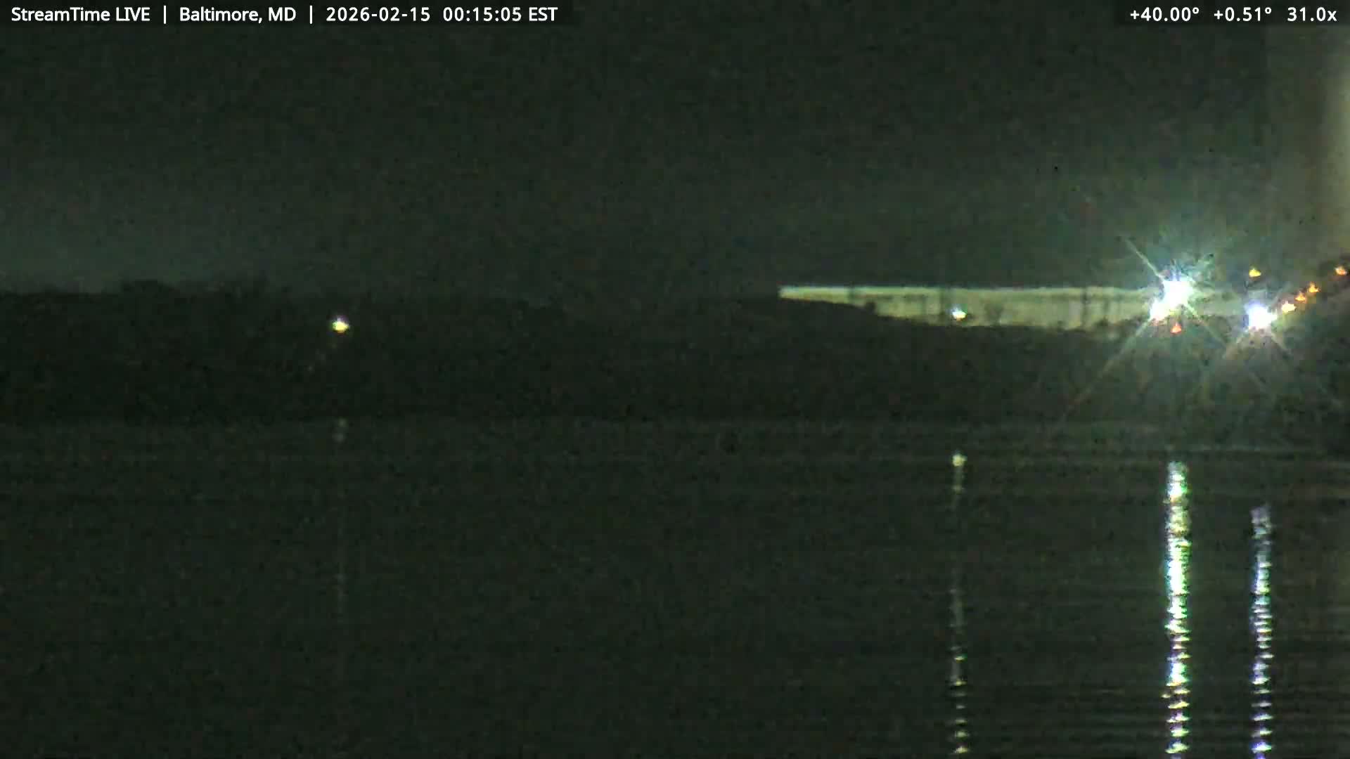 Baltimore Silhouette & Brandon Shores Power Plant Pier  from Fort Smallwood Park Live Cam - Pasadena, Anne Arundel, Maryland, USA