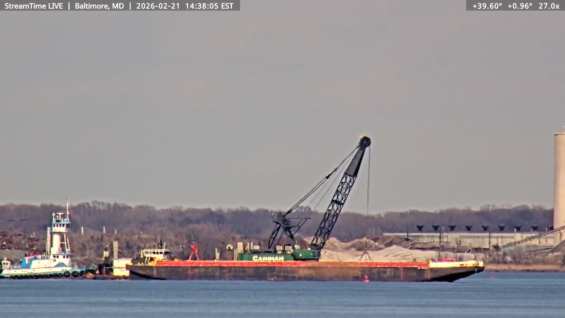Baltimore Silhouette & Brandon Shores Power Plant Pier  from Fort Smallwood Park Live Cam - Pasadena, Anne Arundel, Maryland, USA