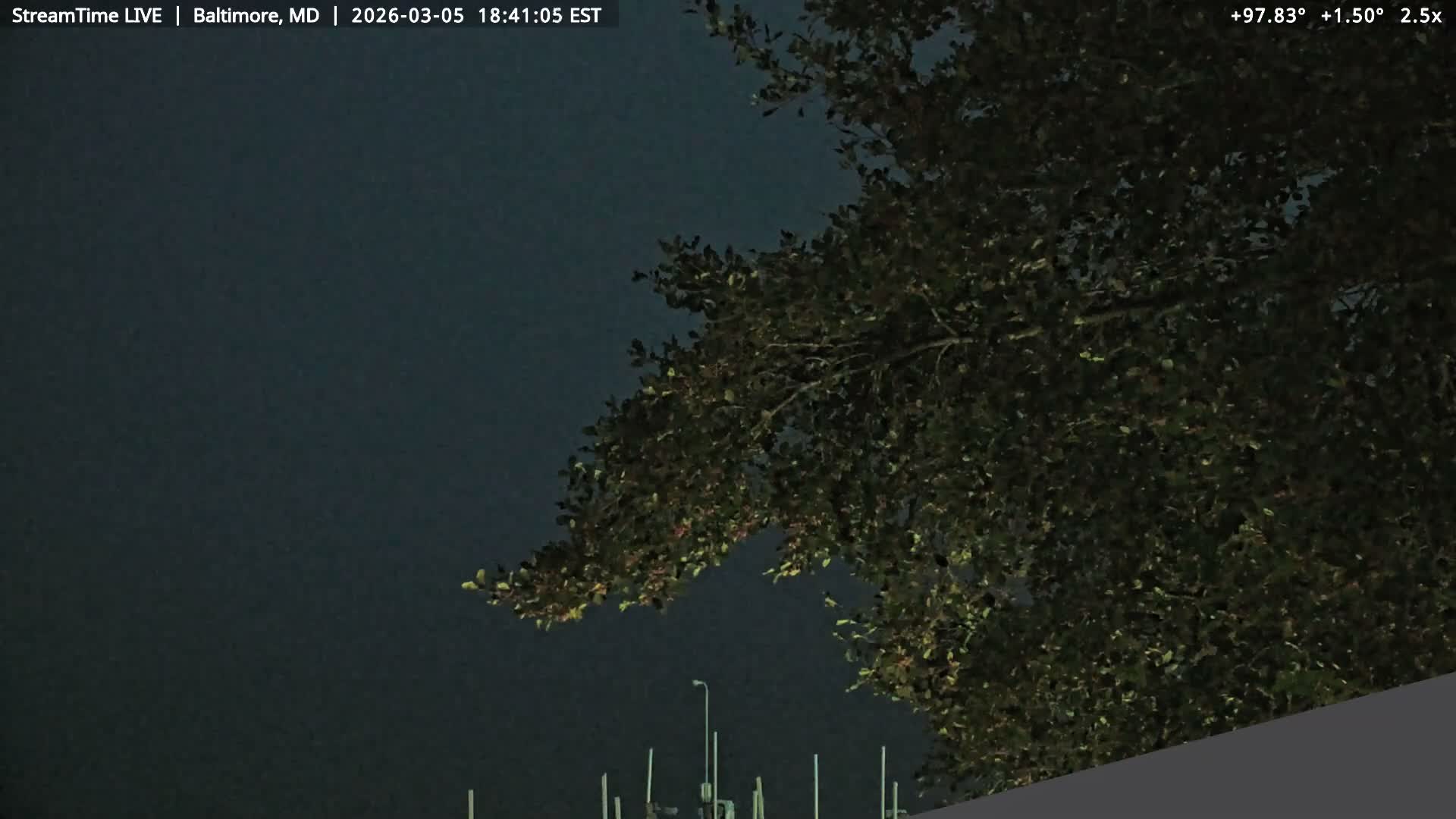 Baltimore Silhouette & Brandon Shores Power Plant Pier  from Fort Smallwood Park Live Cam - Pasadena, Anne Arundel, Maryland, USA