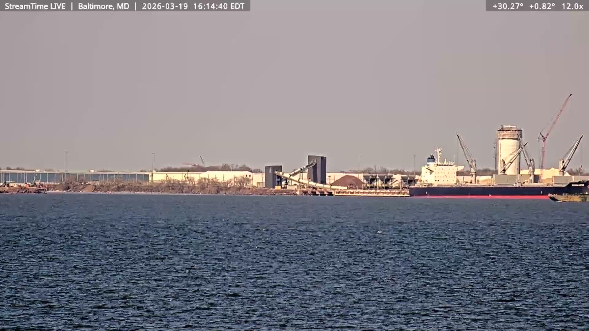 Baltimore Silhouette & Brandon Shores Power Plant Pier  from Fort Smallwood Park Live Cam - Pasadena, Anne Arundel, Maryland, USA