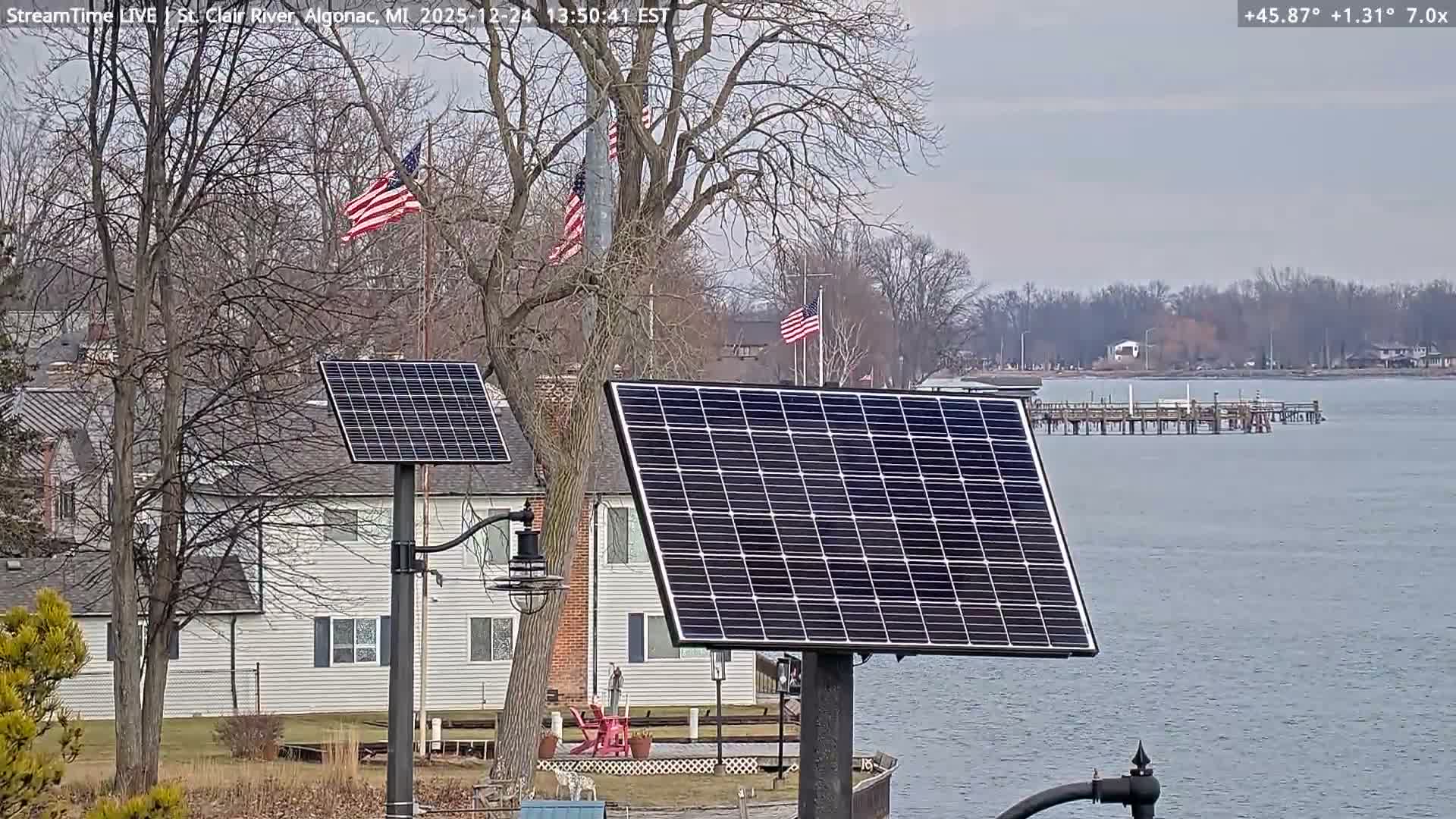 Algonac Village & St. Clair River & USA - Canada Border View Live Cam - Algonac, St. Clair, Michigan, USA