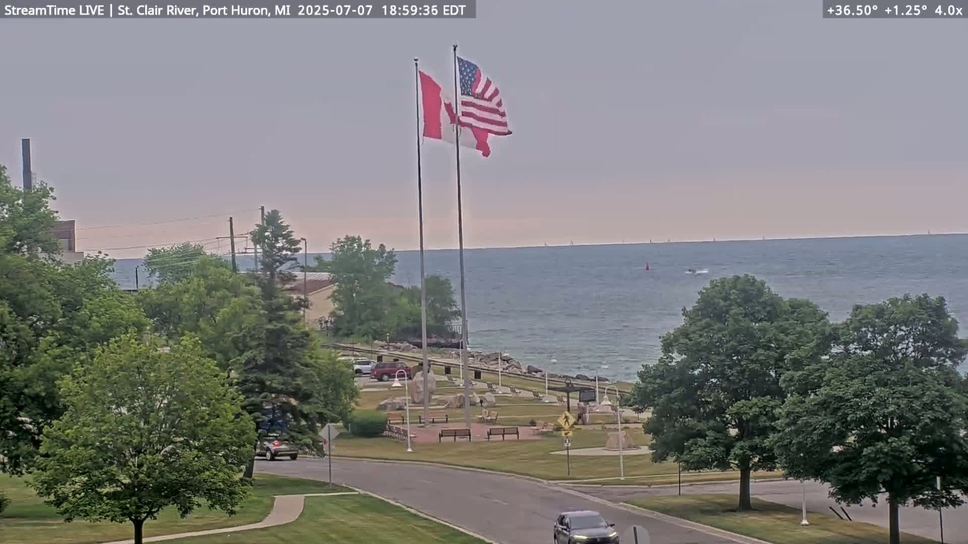 USA-Canada Border Blue Water Bridge, Port Huron USA & Sarnia / Point Edward Ontario, Canada View from St. Clair River - Port Huron, St. Clair, Michigan, USA