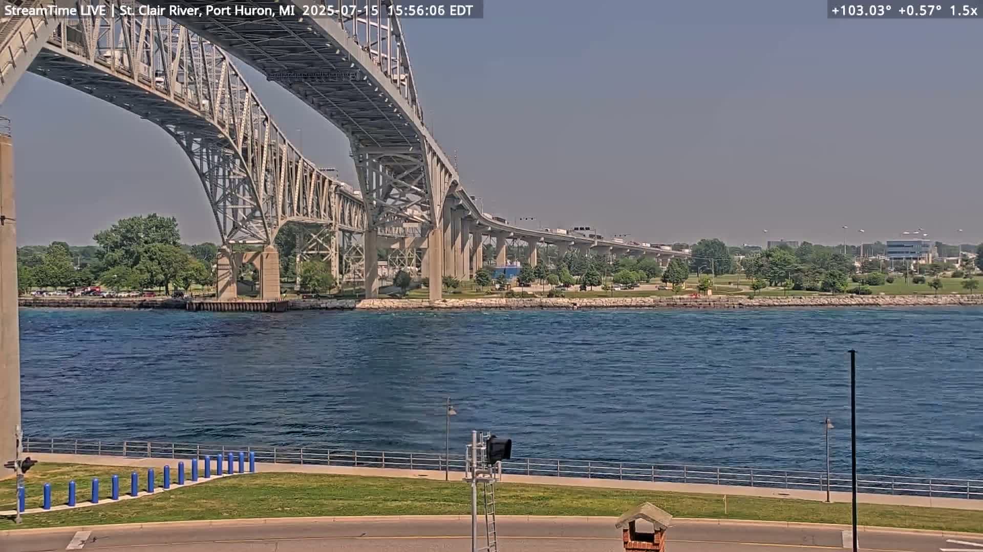 USA-Canada Border Blue Water Bridge, Port Huron USA & Sarnia / Point Edward Ontario, Canada View from St. Clair River - Port Huron, St. Clair, Michigan, USA
