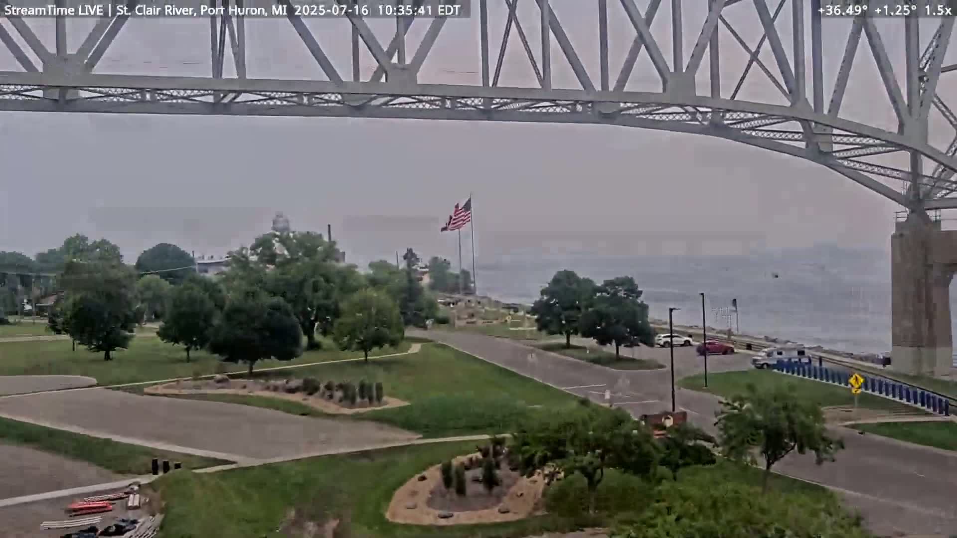 USA-Canada Border Blue Water Bridge, Port Huron USA & Sarnia / Point Edward Ontario, Canada View from St. Clair River - Port Huron, St. Clair, Michigan, USA
