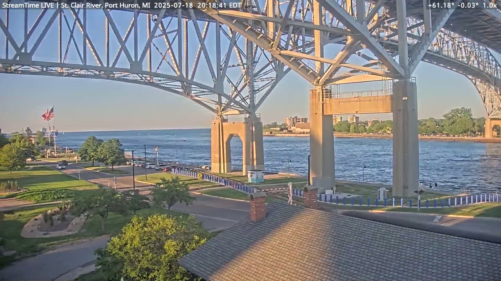 USA-Canada Border Blue Water Bridge, Port Huron USA & Sarnia / Point Edward Ontario, Canada View from St. Clair River - Port Huron, St. Clair, Michigan, USA