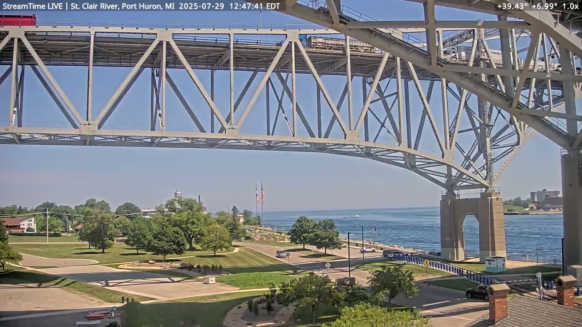 USA-Canada Border Blue Water Bridge, Port Huron USA & Sarnia / Point Edward Ontario, Canada View from St. Clair River - Port Huron, St. Clair, Michigan, USA