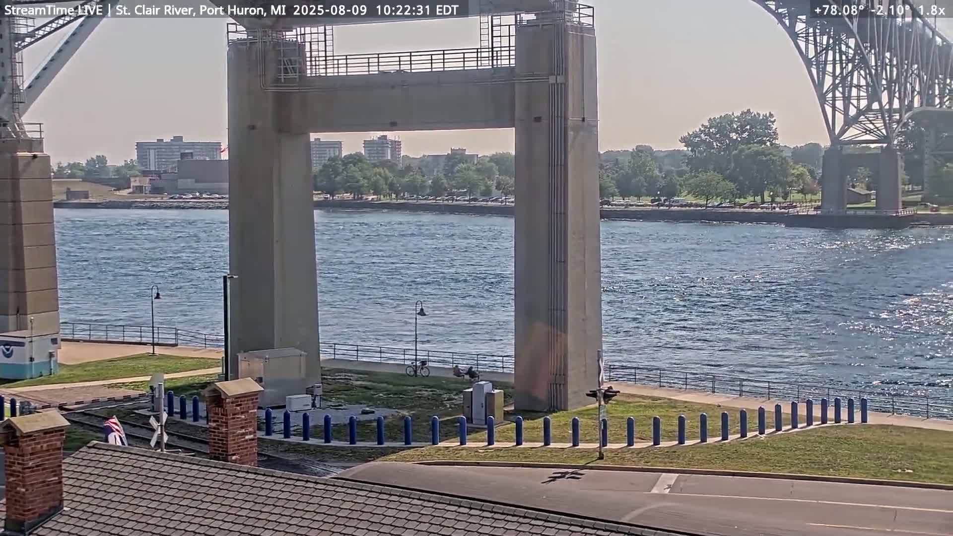 USA-Canada Border Blue Water Bridge, Port Huron USA & Sarnia / Point Edward Ontario, Canada View from St. Clair River - Port Huron, St. Clair, Michigan, USA