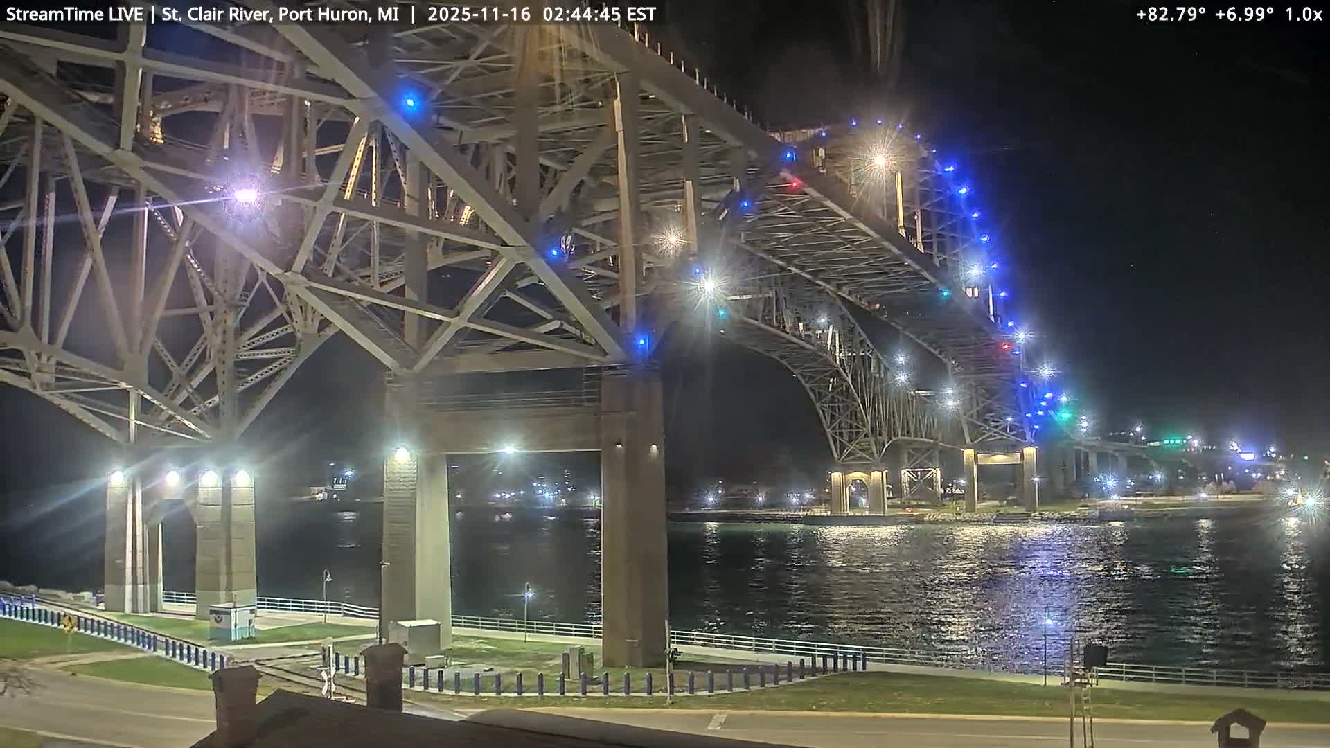 USA-Canada Border Blue Water Bridge, Port Huron USA & Sarnia / Point Edward Ontario, Canada View from St. Clair River - Port Huron, St. Clair, Michigan, USA