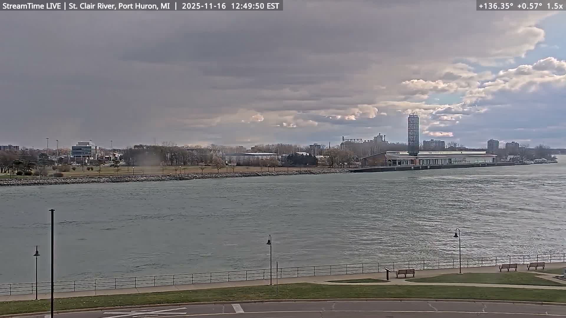 USA-Canada Border Blue Water Bridge, Port Huron USA & Sarnia / Point Edward Ontario, Canada View from St. Clair River - Port Huron, St. Clair, Michigan, USA