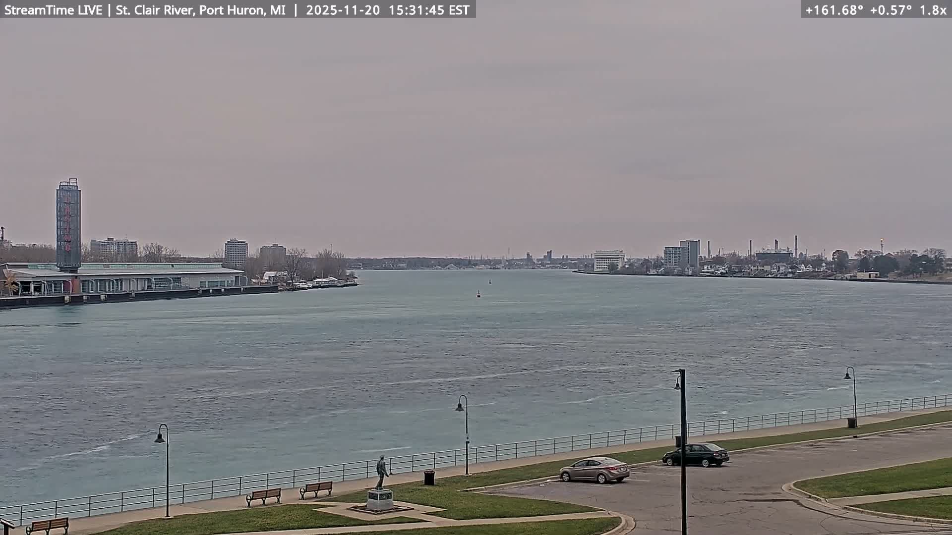 USA-Canada Border Blue Water Bridge, Port Huron USA & Sarnia / Point Edward Ontario, Canada View from St. Clair River - Port Huron, St. Clair, Michigan, USA
