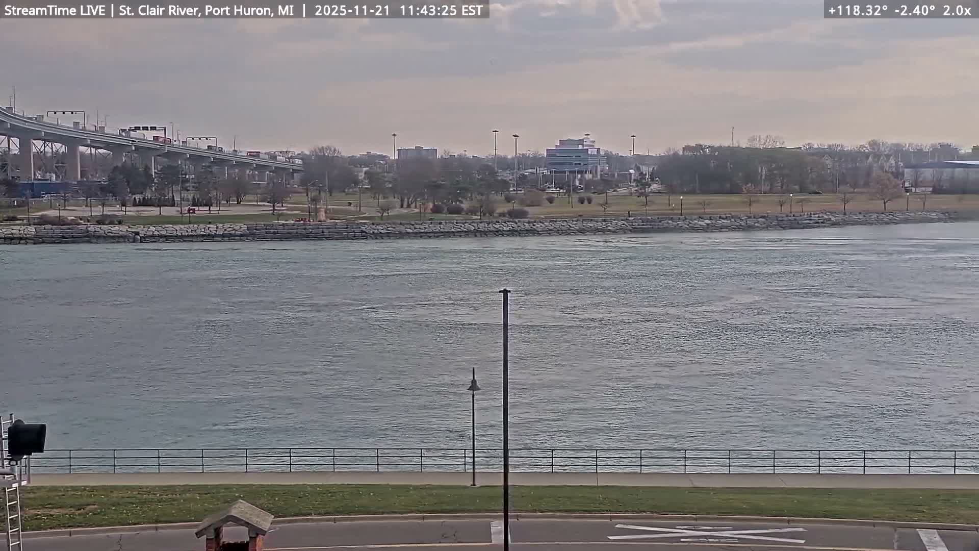 USA-Canada Border Blue Water Bridge, Port Huron USA & Sarnia / Point Edward Ontario, Canada View from St. Clair River - Port Huron, St. Clair, Michigan, USA