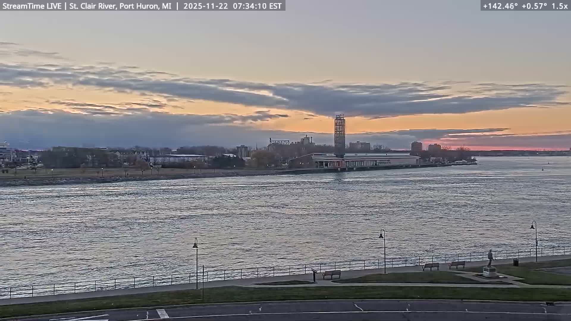 USA-Canada Border Blue Water Bridge, Port Huron USA & Sarnia / Point Edward Ontario, Canada View from St. Clair River - Port Huron, St. Clair, Michigan, USA