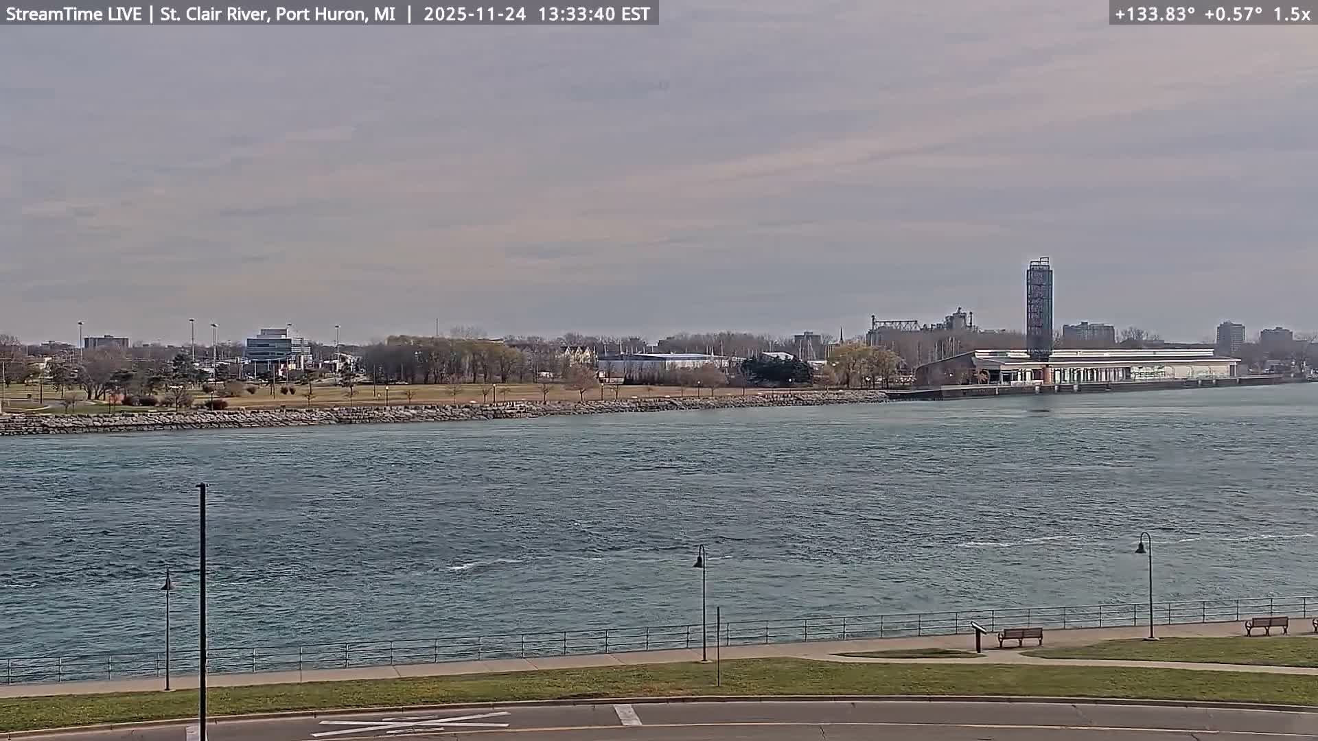 USA-Canada Border Blue Water Bridge, Port Huron USA & Sarnia / Point Edward Ontario, Canada View from St. Clair River - Port Huron, St. Clair, Michigan, USA