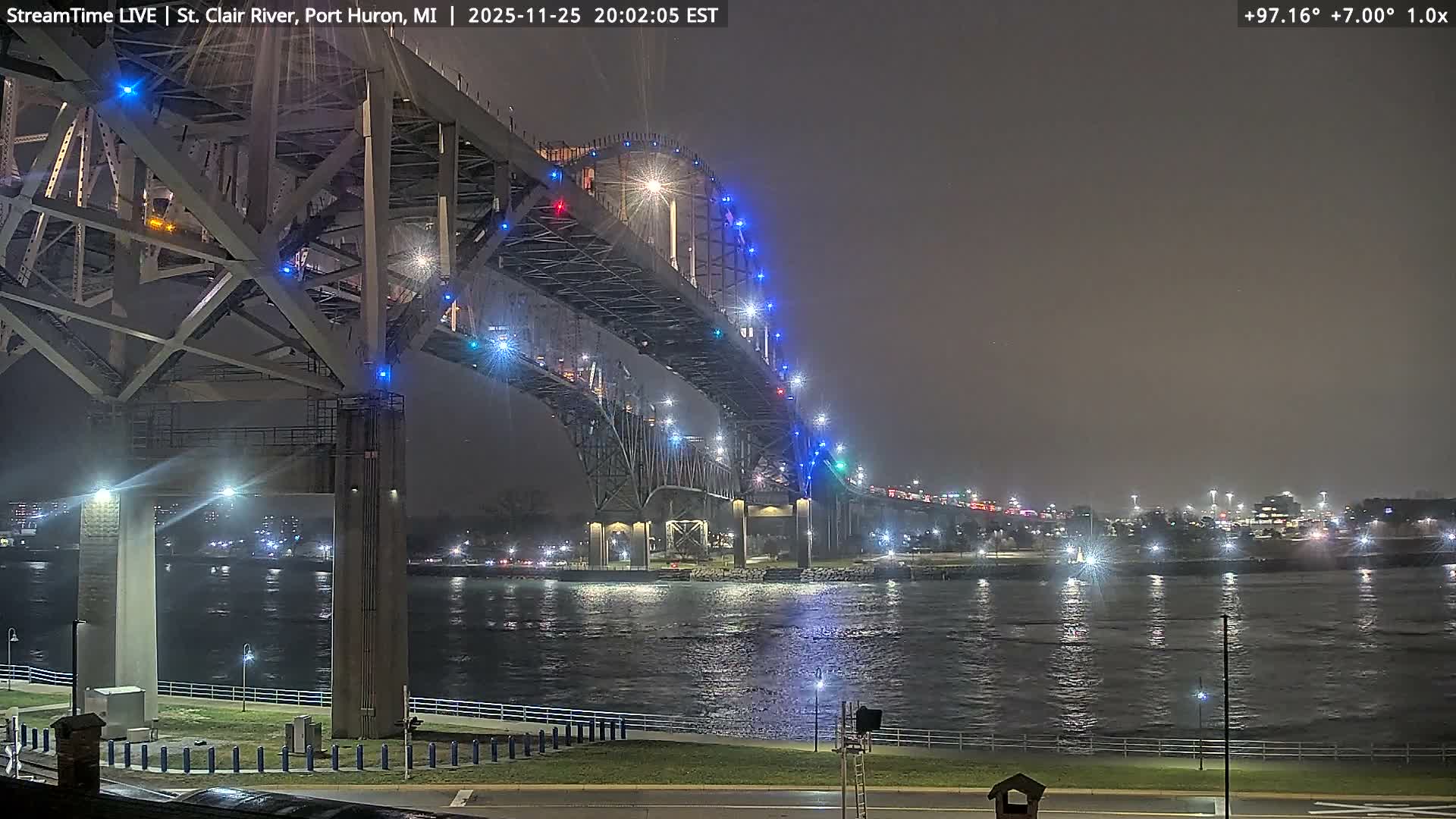 USA-Canada Border Blue Water Bridge, Port Huron USA & Sarnia / Point Edward Ontario, Canada View from St. Clair River - Port Huron, St. Clair, Michigan, USA