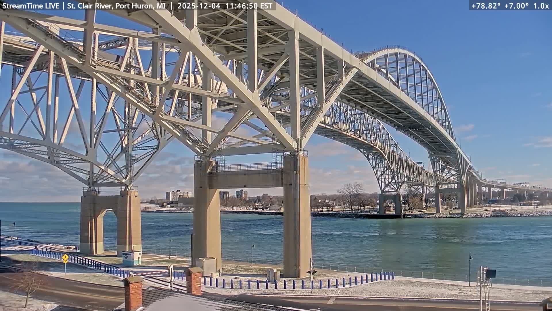 USA-Canada Border Blue Water Bridge, Port Huron USA & Sarnia / Point Edward Ontario, Canada View from St. Clair River - Port Huron, St. Clair, Michigan, USA
