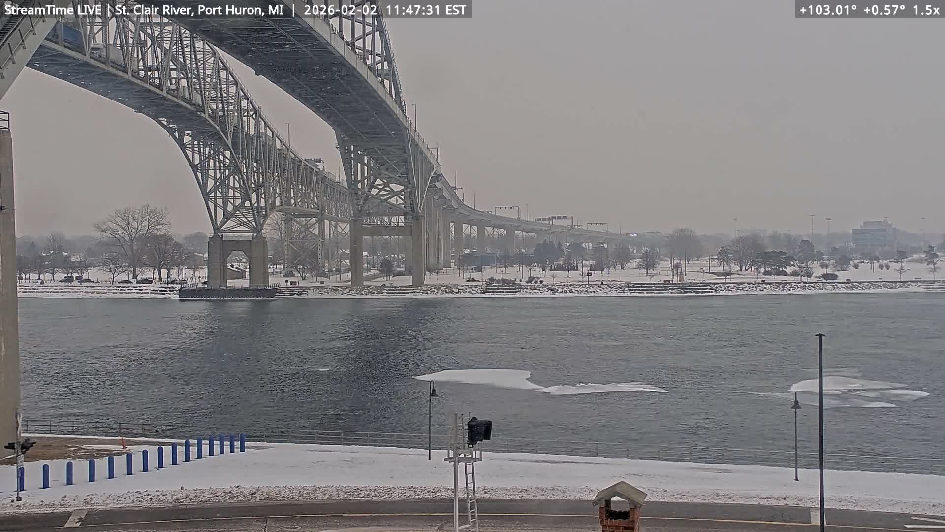 USA-Canada Border Blue Water Bridge, Port Huron USA & Sarnia / Point Edward Ontario, Canada View from St. Clair River - Port Huron, St. Clair, Michigan, USA