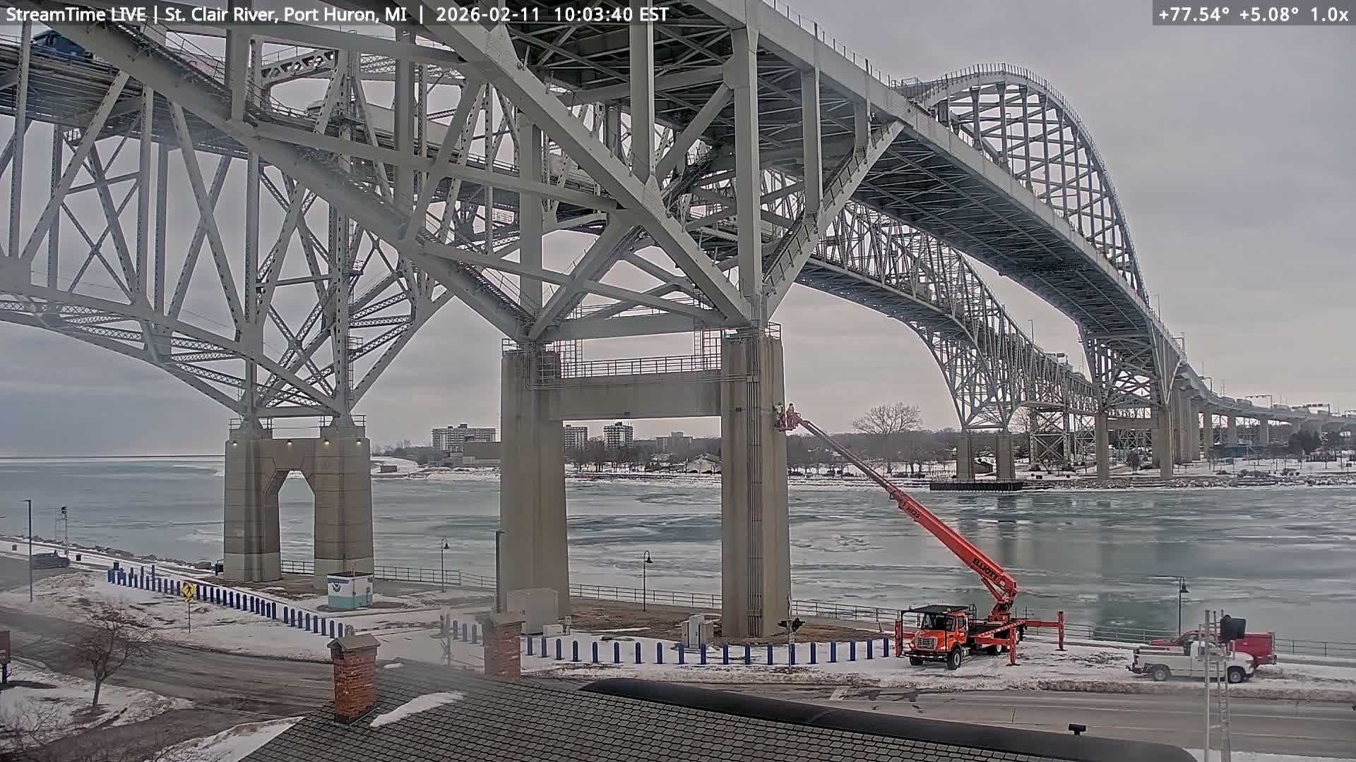 USA-Canada Border Blue Water Bridge, Port Huron USA & Sarnia / Point Edward Ontario, Canada View from St. Clair River - Port Huron, St. Clair, Michigan, USA
