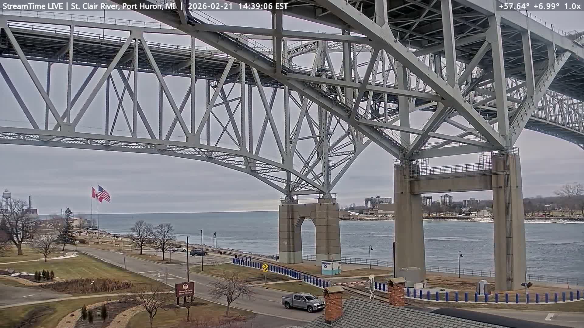 USA-Canada Border Blue Water Bridge, Port Huron USA & Sarnia / Point Edward Ontario, Canada View from St. Clair River - Port Huron, St. Clair, Michigan, USA