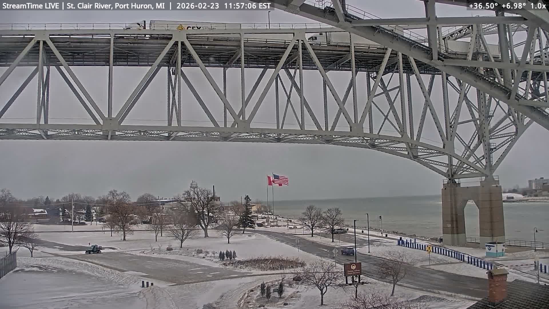 USA-Canada Border Blue Water Bridge, Port Huron USA & Sarnia / Point Edward Ontario, Canada View from St. Clair River - Port Huron, St. Clair, Michigan, USA