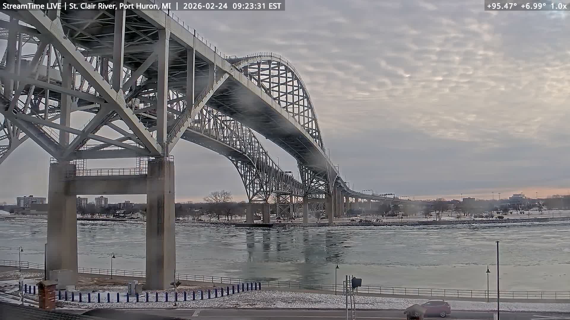 USA-Canada Border Blue Water Bridge, Port Huron USA & Sarnia / Point Edward Ontario, Canada View from St. Clair River - Port Huron, St. Clair, Michigan, USA