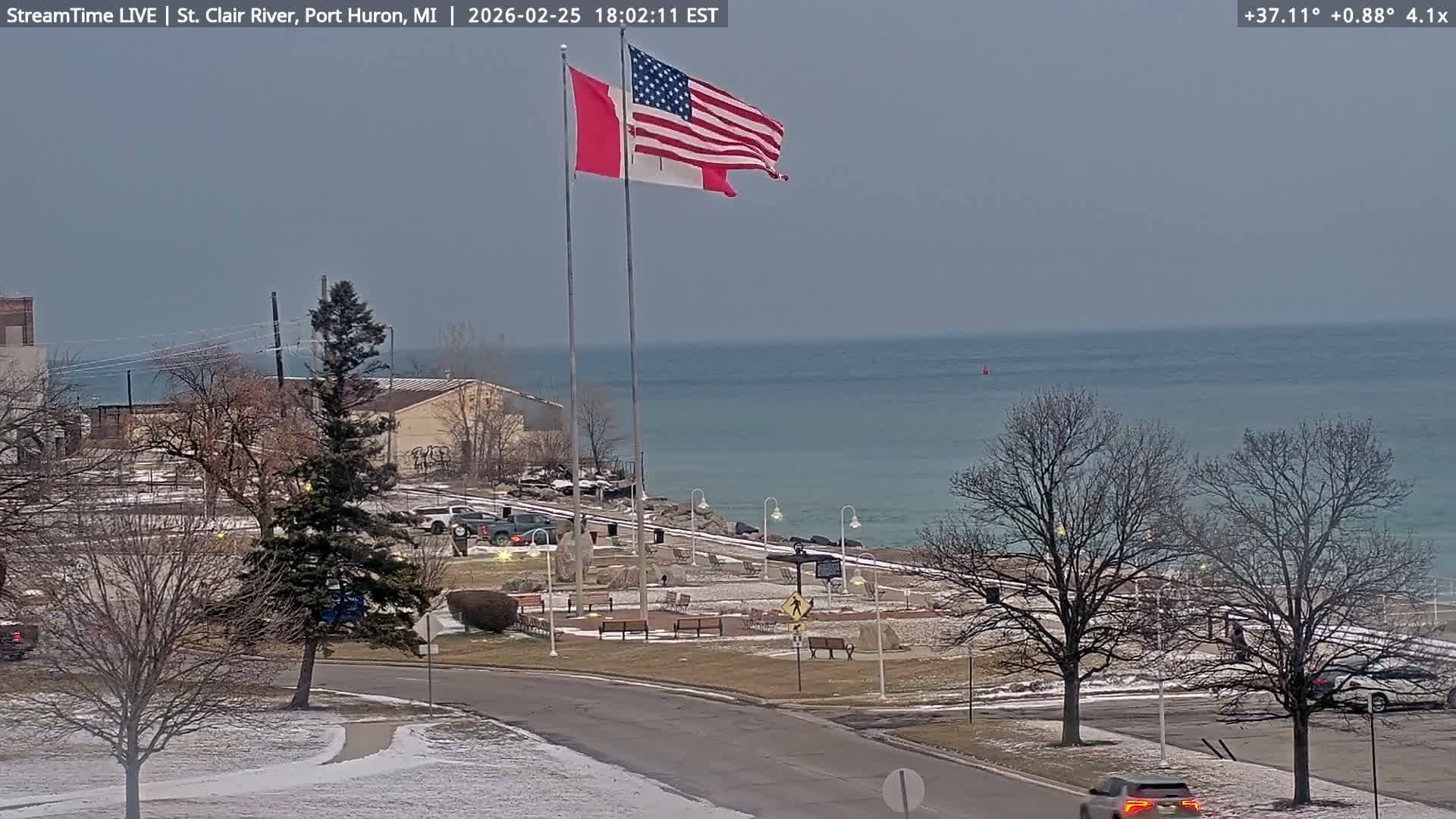 USA-Canada Border Blue Water Bridge, Port Huron USA & Sarnia / Point Edward Ontario, Canada View from St. Clair River - Port Huron, St. Clair, Michigan, USA