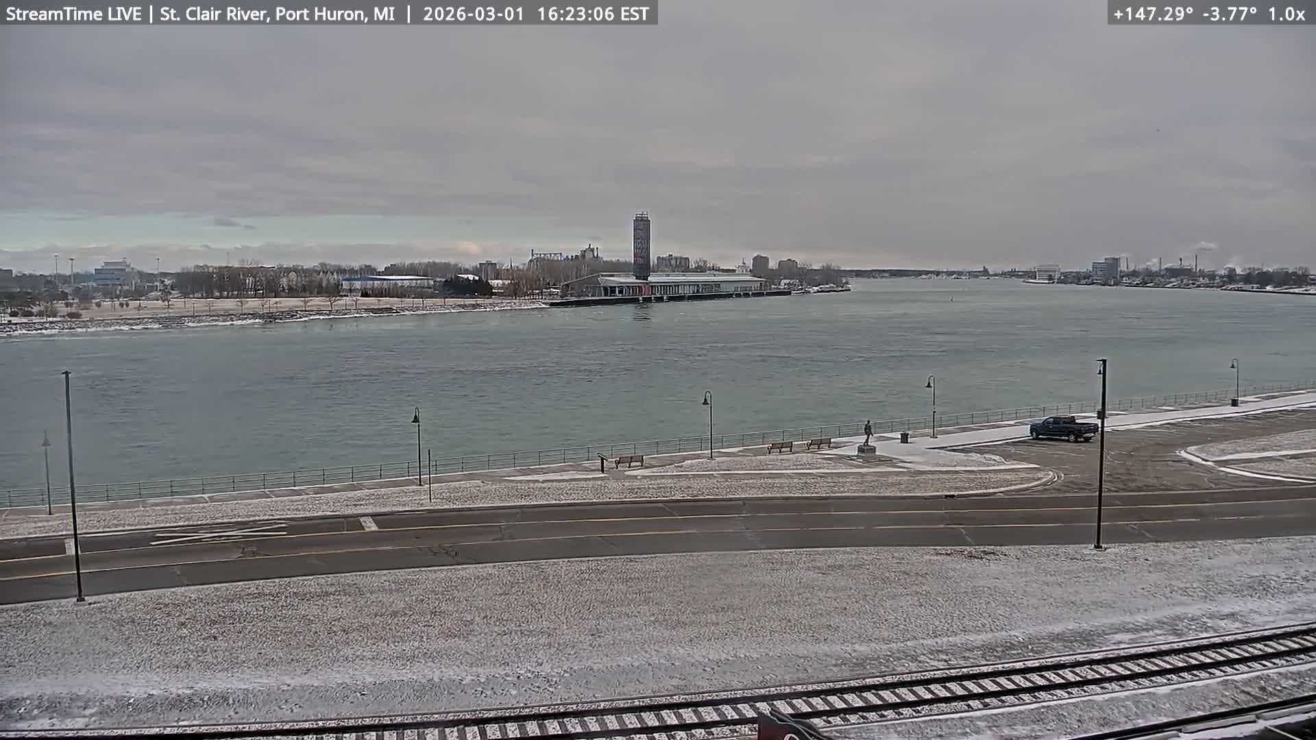 USA-Canada Border Blue Water Bridge, Port Huron USA & Sarnia / Point Edward Ontario, Canada View from St. Clair River - Port Huron, St. Clair, Michigan, USA
