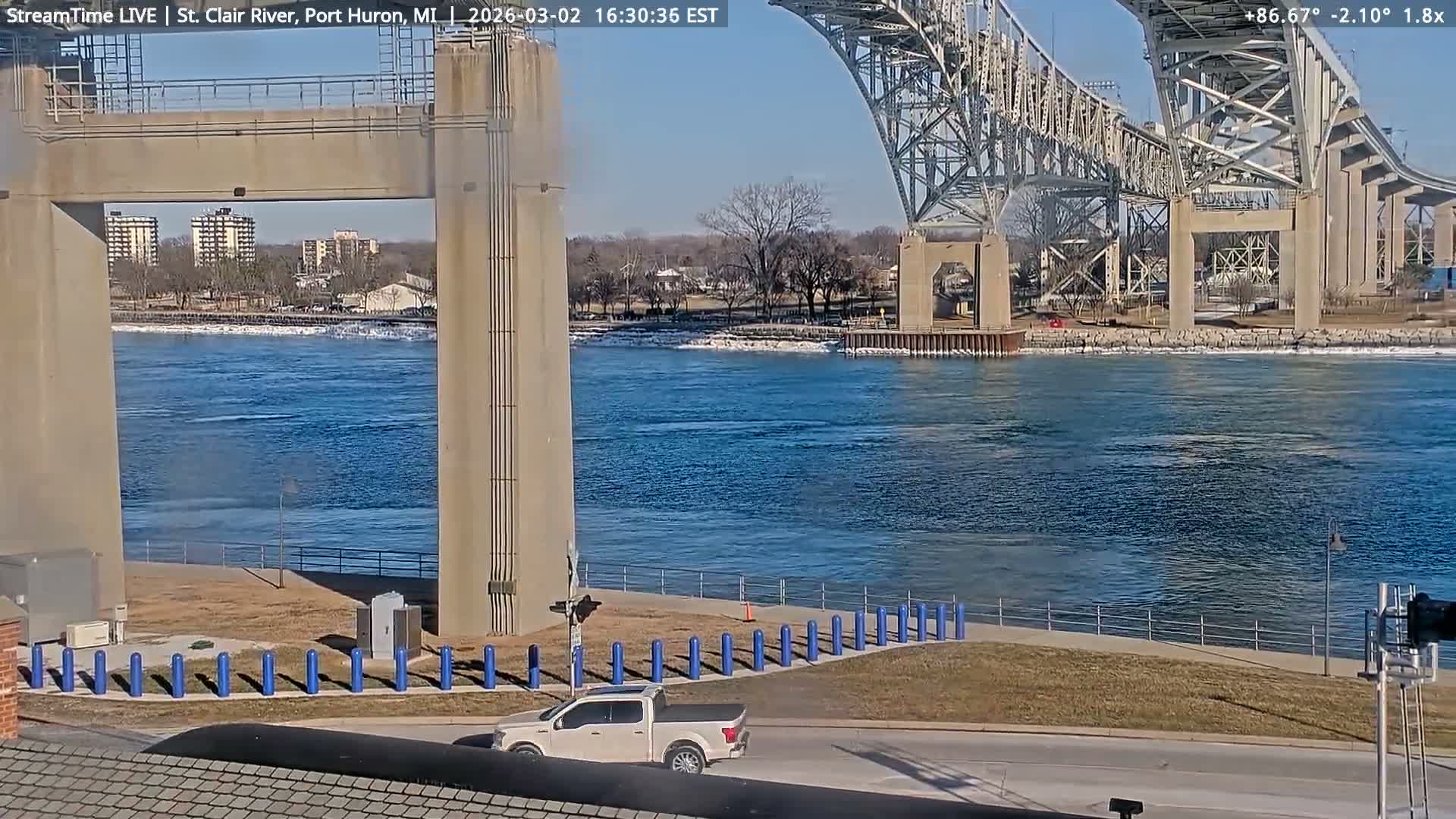USA-Canada Border Blue Water Bridge, Port Huron USA & Sarnia / Point Edward Ontario, Canada View from St. Clair River - Port Huron, St. Clair, Michigan, USA
