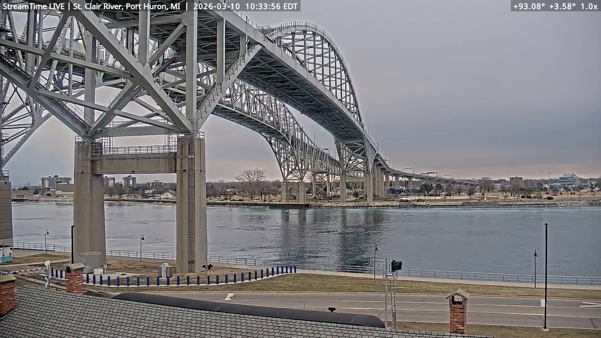 USA-Canada Border Blue Water Bridge, Port Huron USA & Sarnia / Point Edward Ontario, Canada View from St. Clair River - Port Huron, St. Clair, Michigan, USA