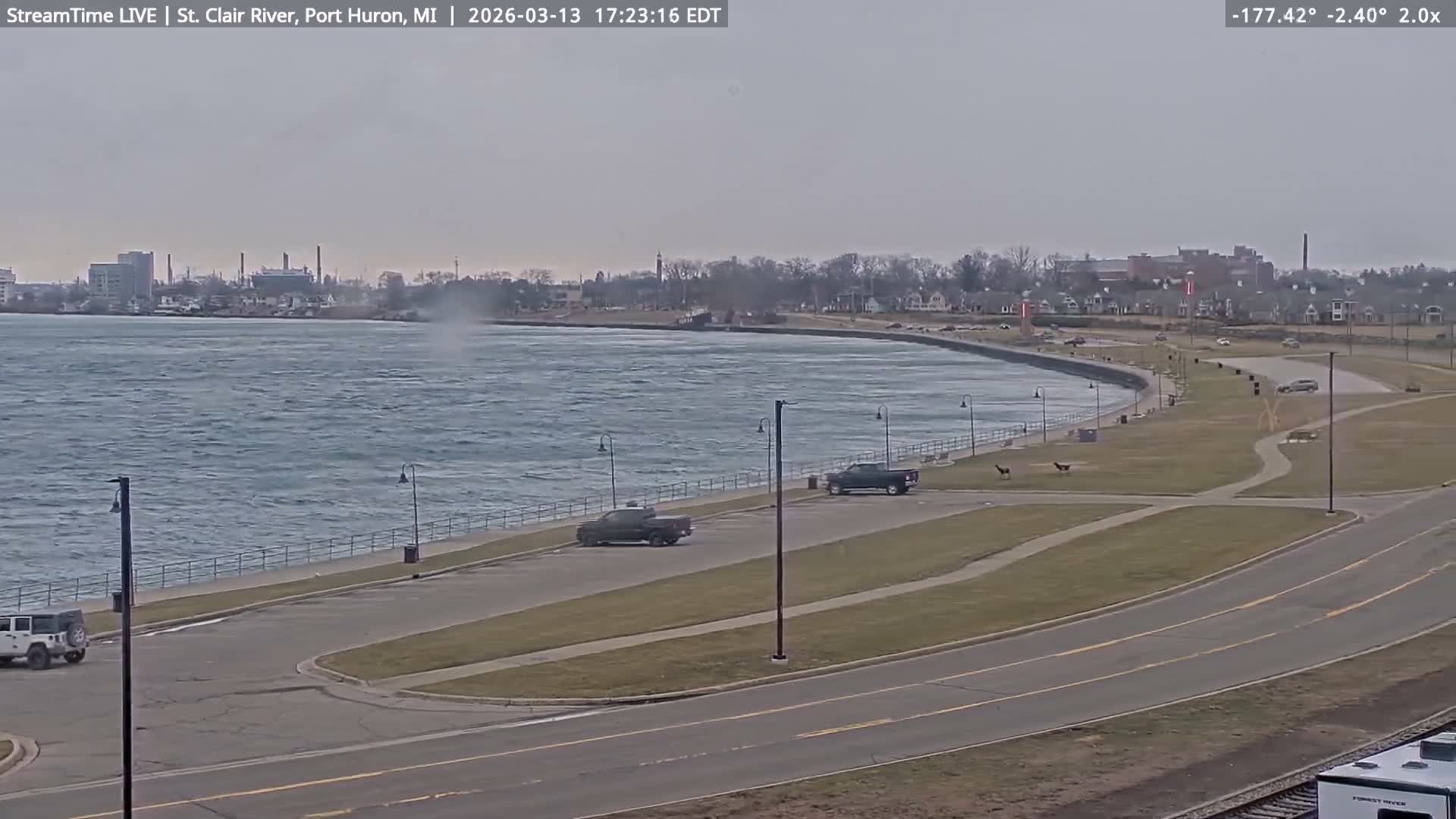 USA-Canada Border Blue Water Bridge, Port Huron USA & Sarnia / Point Edward Ontario, Canada View from St. Clair River - Port Huron, St. Clair, Michigan, USA