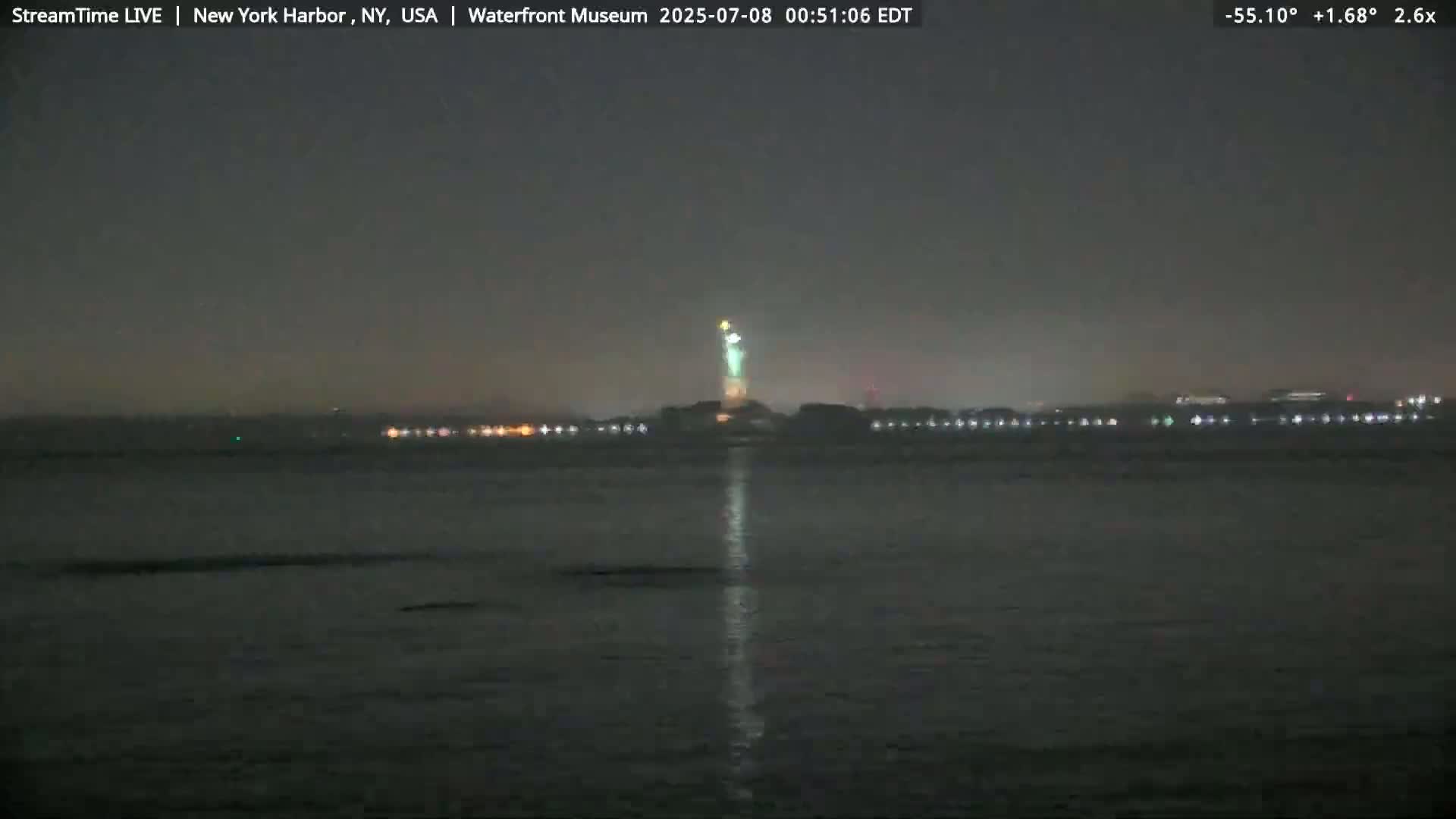 New York City Silhouette& Statue of Liberty View  from New York Bay Live Cam - Brooklyn, New York City, New York, USA